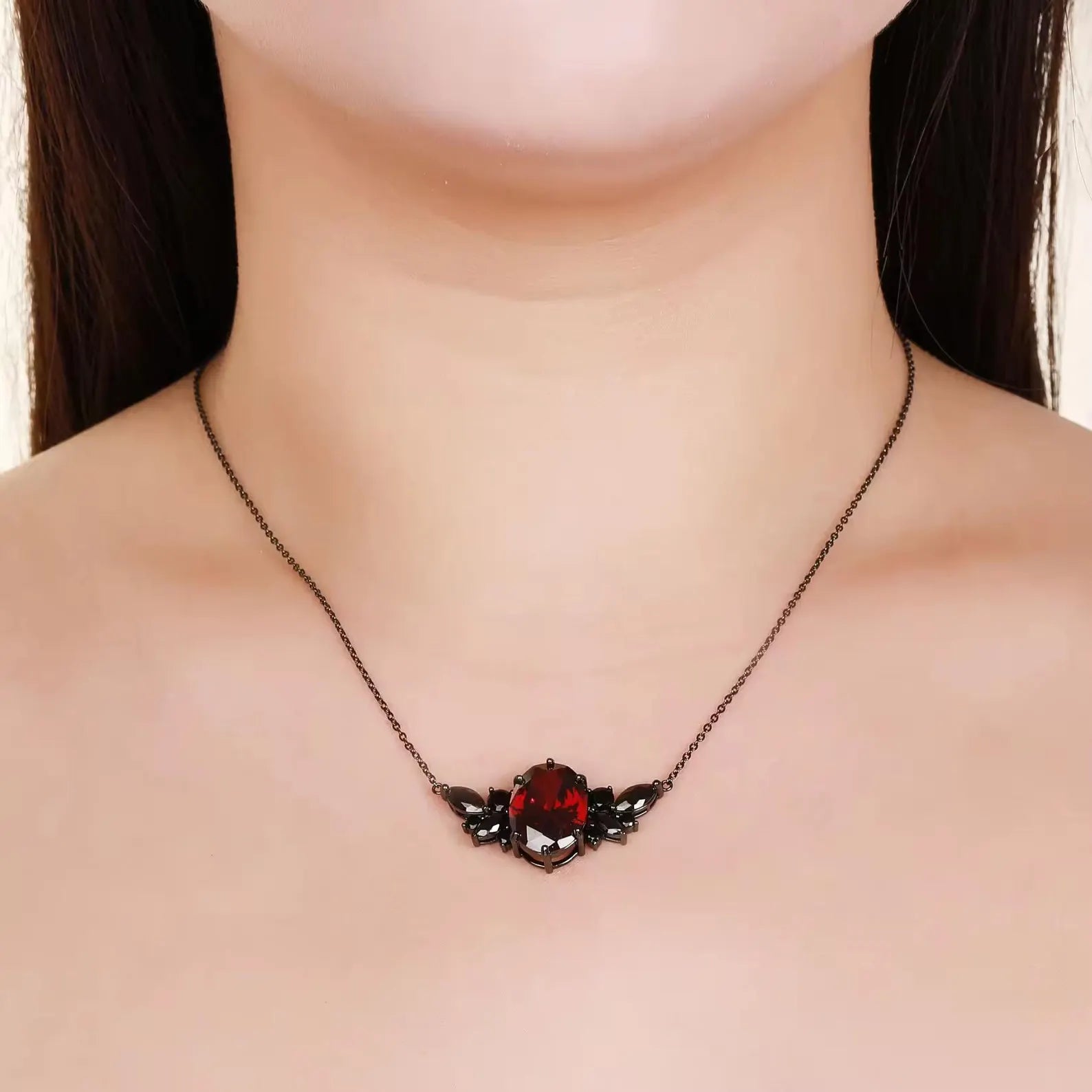 Lilly Gothic Garnet Black Onyx Necklace