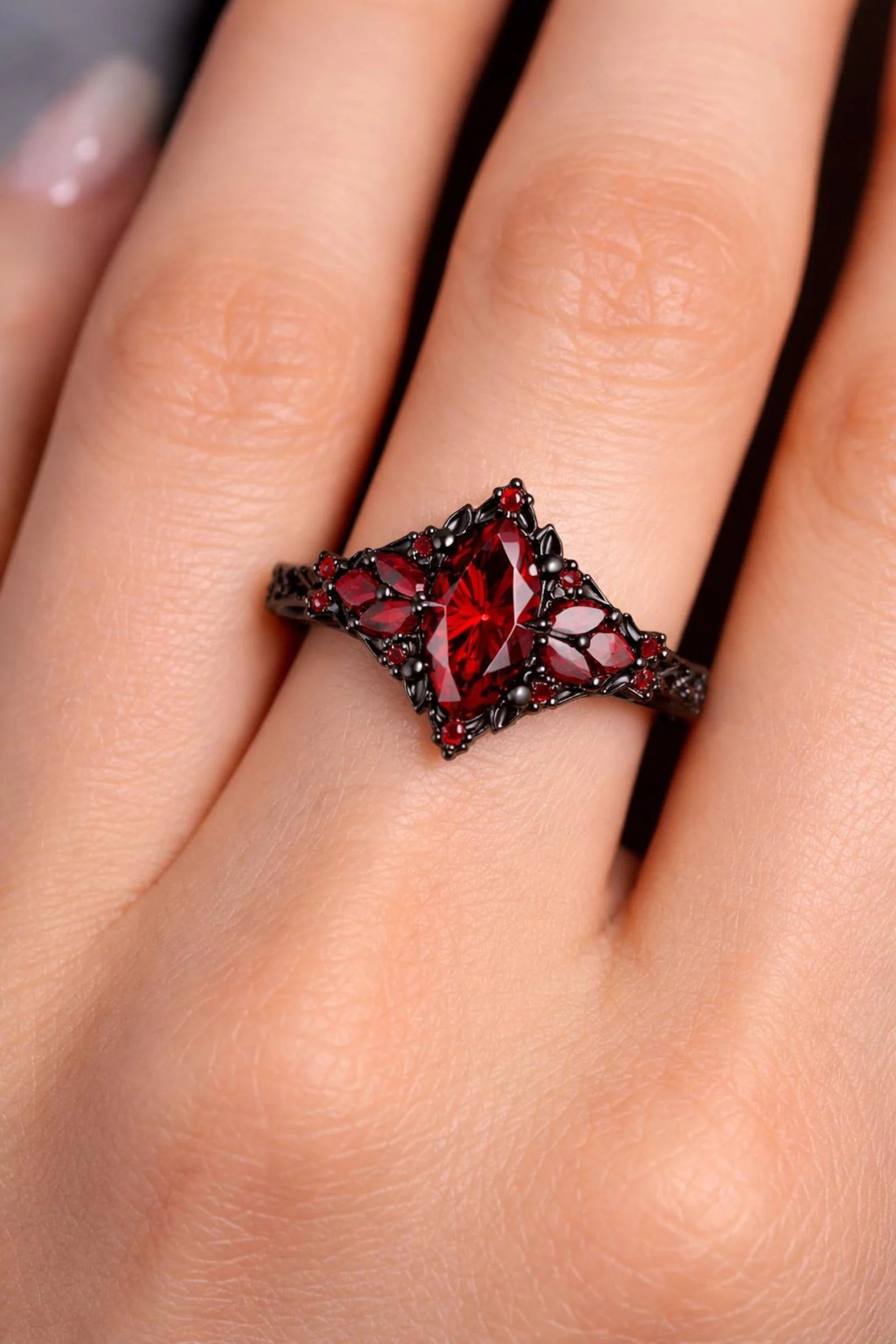 Deanna Natural Garnet Fire Burst Ring