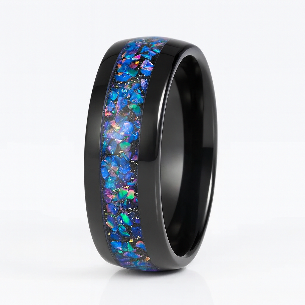 Oria Galaxy Opal Veil Nebula Tungsten Ring