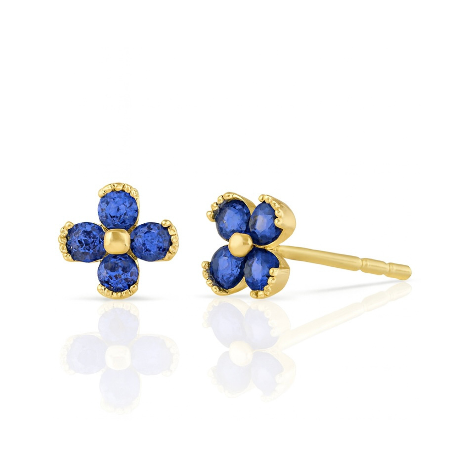 Jay 14k Solid Gold Sapphire Flowers Earrings