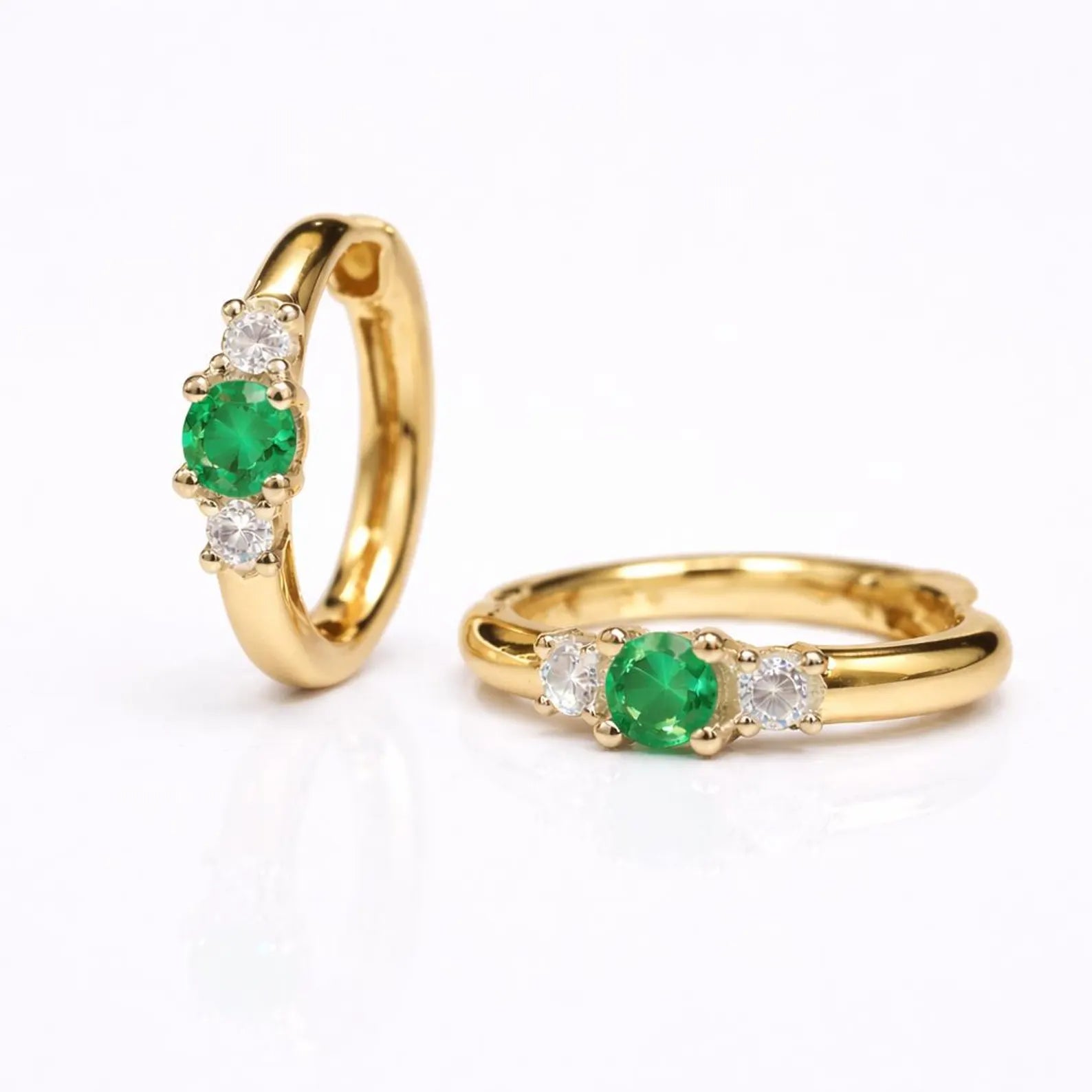 Geo Dainty Emerald Hoop Earrings Gold