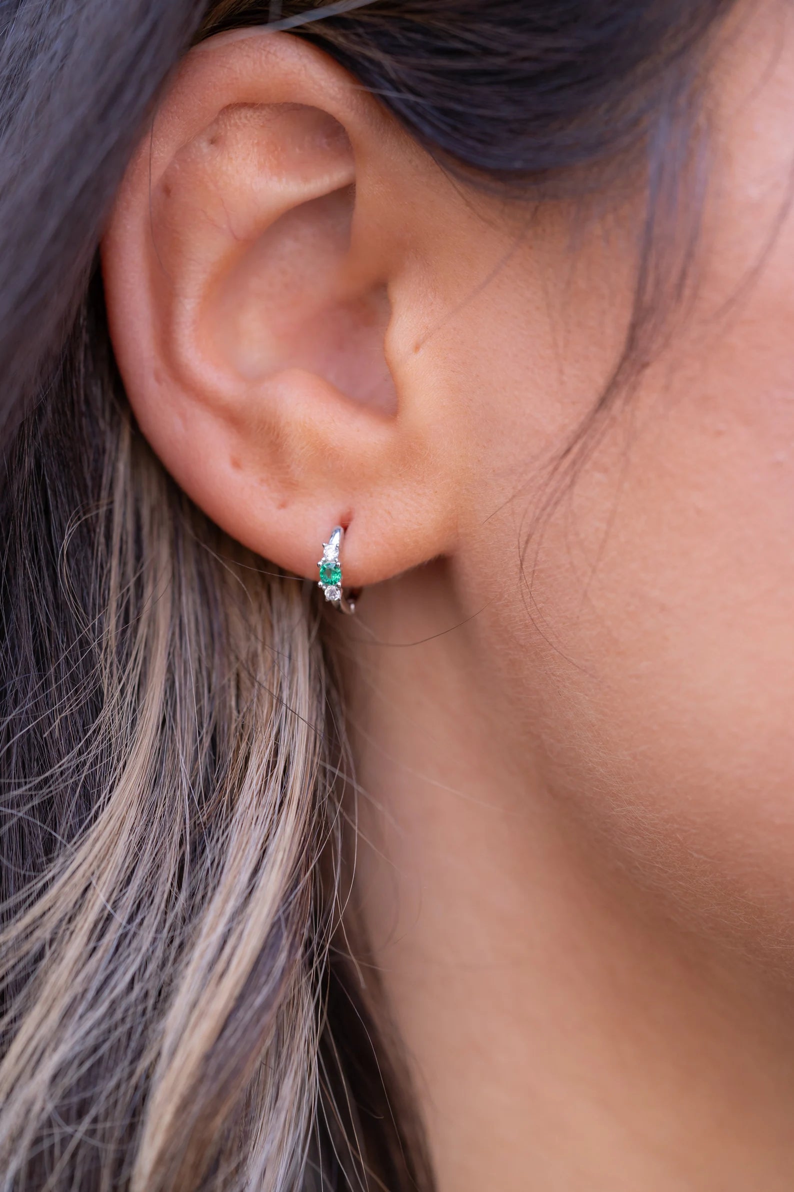 Geo Dainty Emerald Hoop Earrings Gold