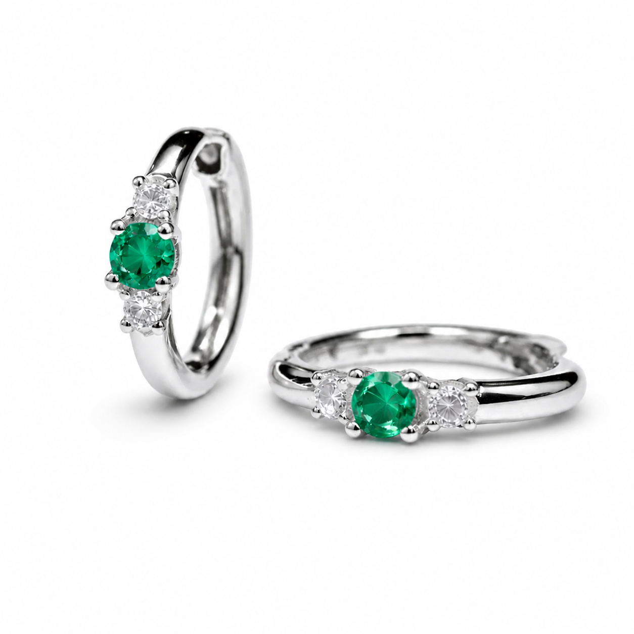 Geo Dainty Emerald Hoop Earrings Gold