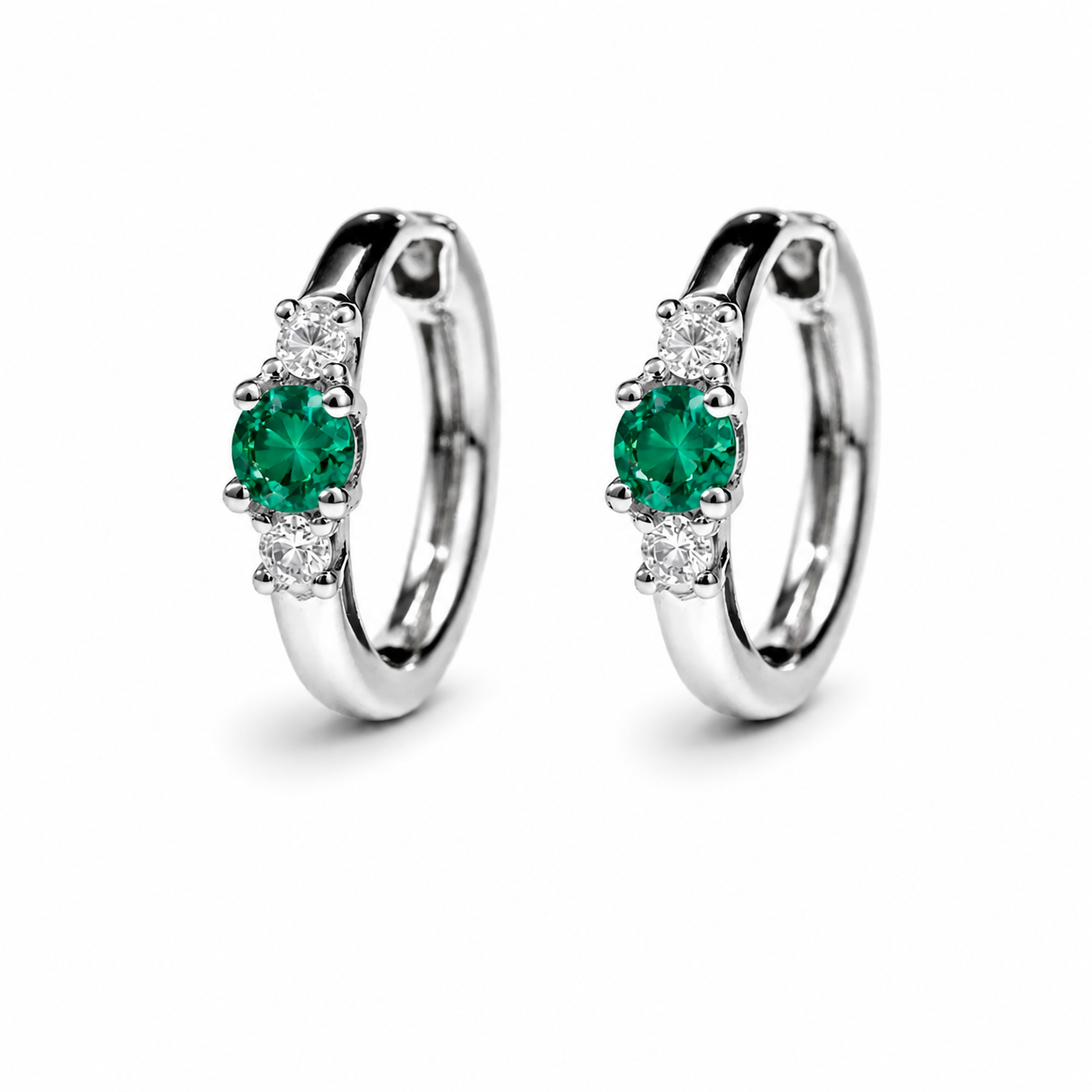 Geo Dainty Emerald Hoop Earrings Gold