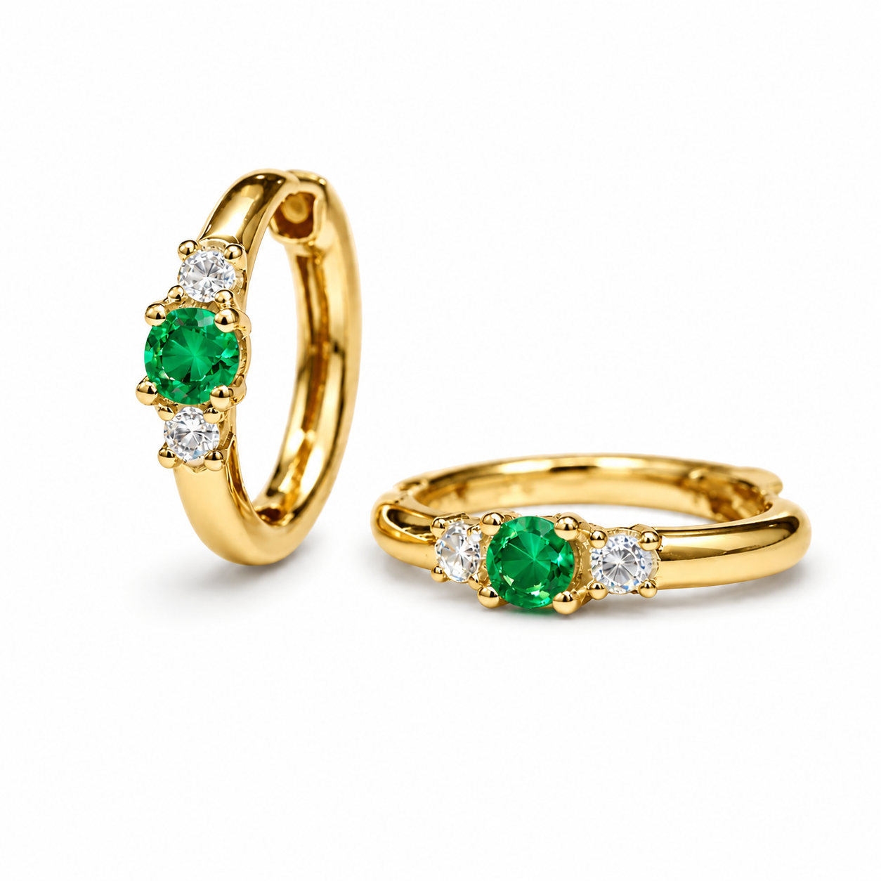 Geo Dainty Emerald Hoop Earrings Gold