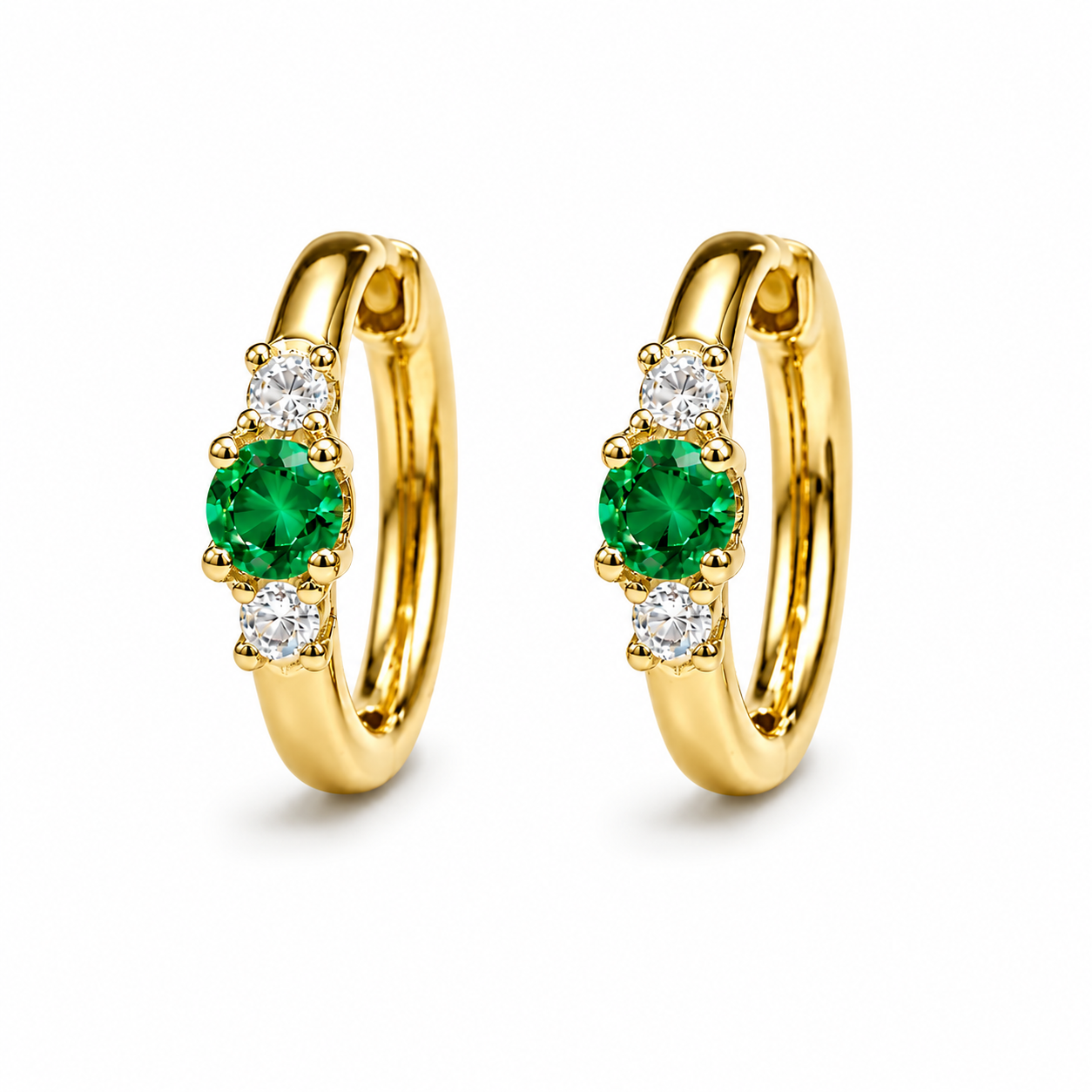 Geo Dainty Emerald Hoop Earrings Gold