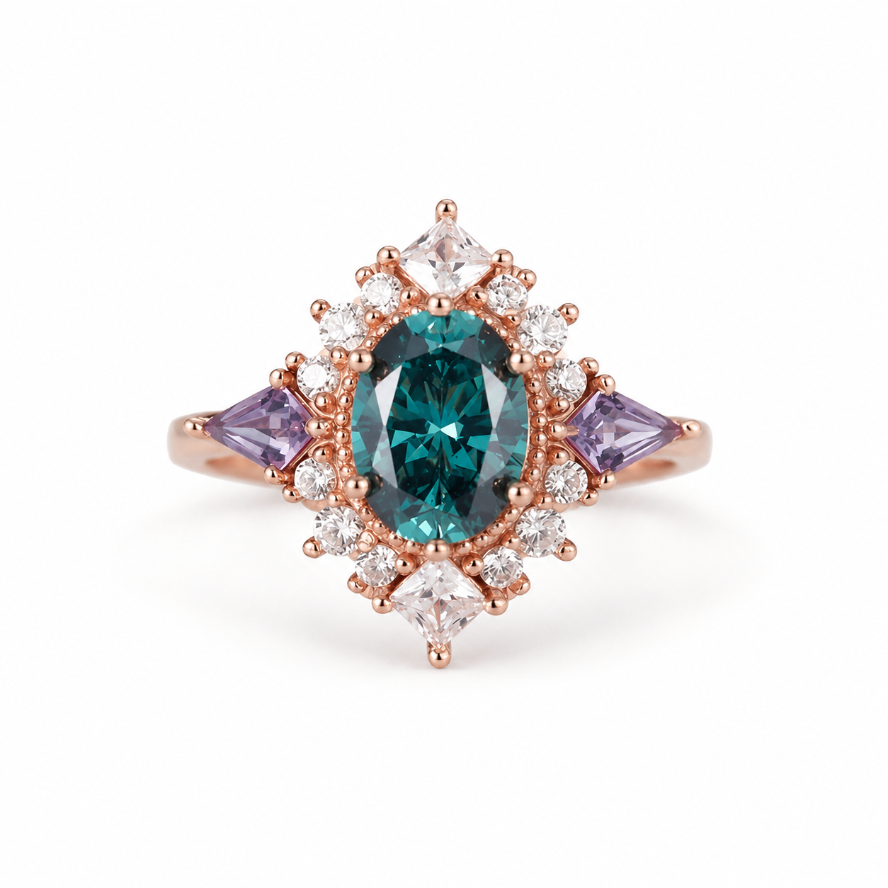 Moria Teal Sapphire Ring Rose Gold