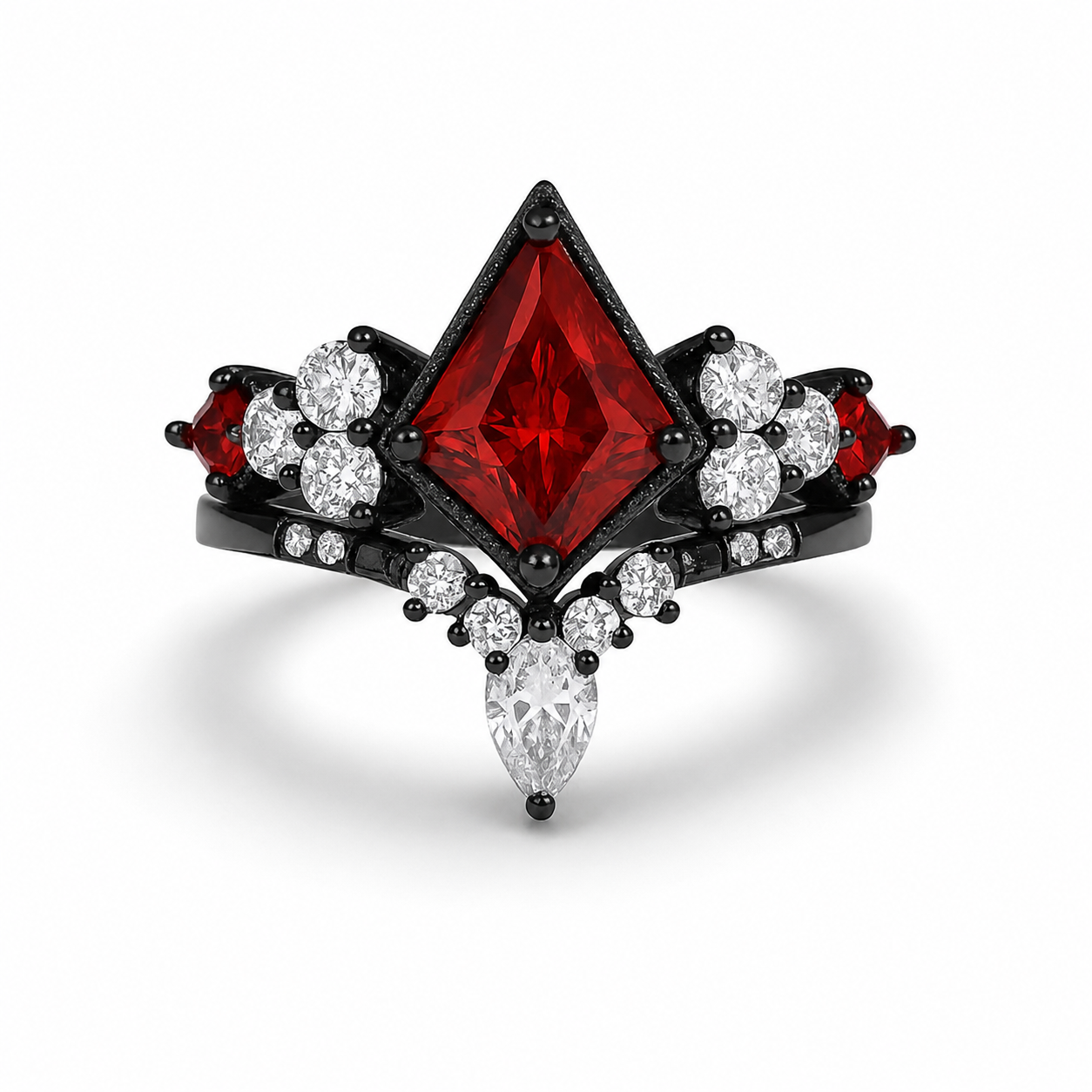 Kya Natural Kite Cut Garnet Ring Set