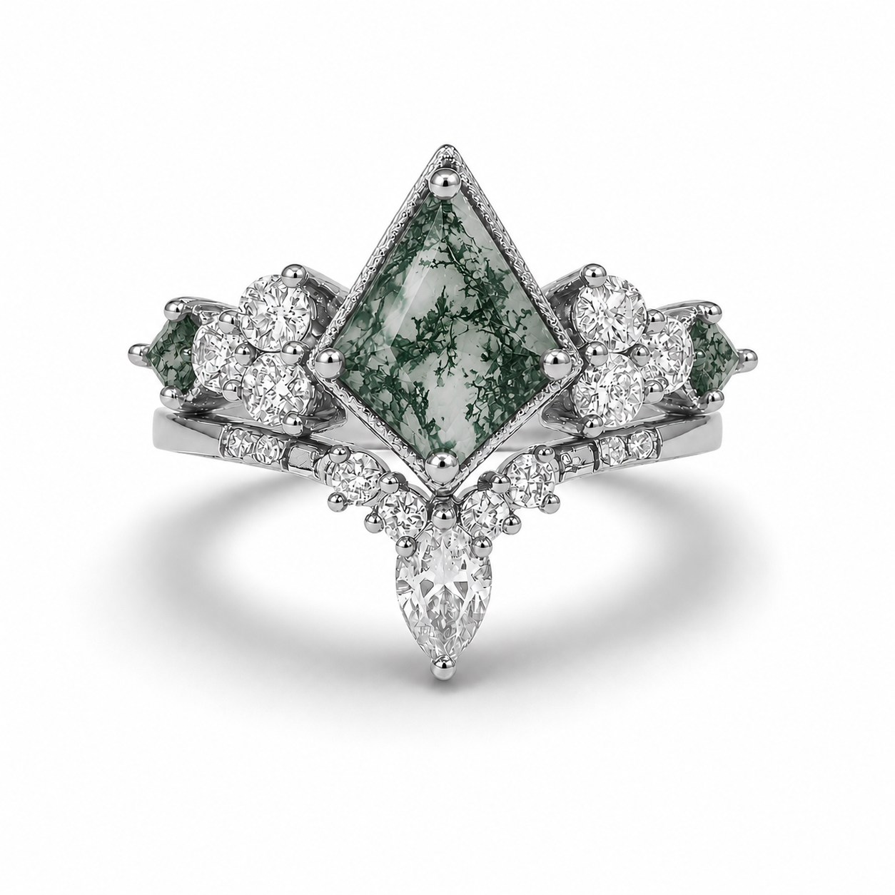 Kya Moss Agate Quartz Ring Set Sterling Silver