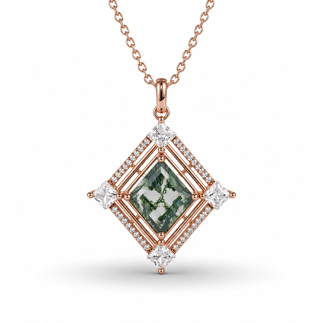 Fria Moss Agate Necklace Gold