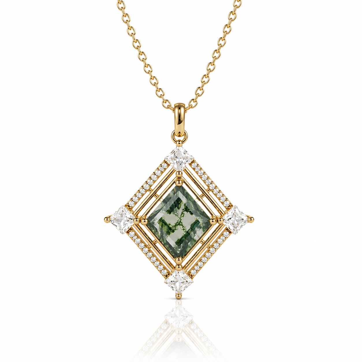 Fria Moss Agate Necklace Gold