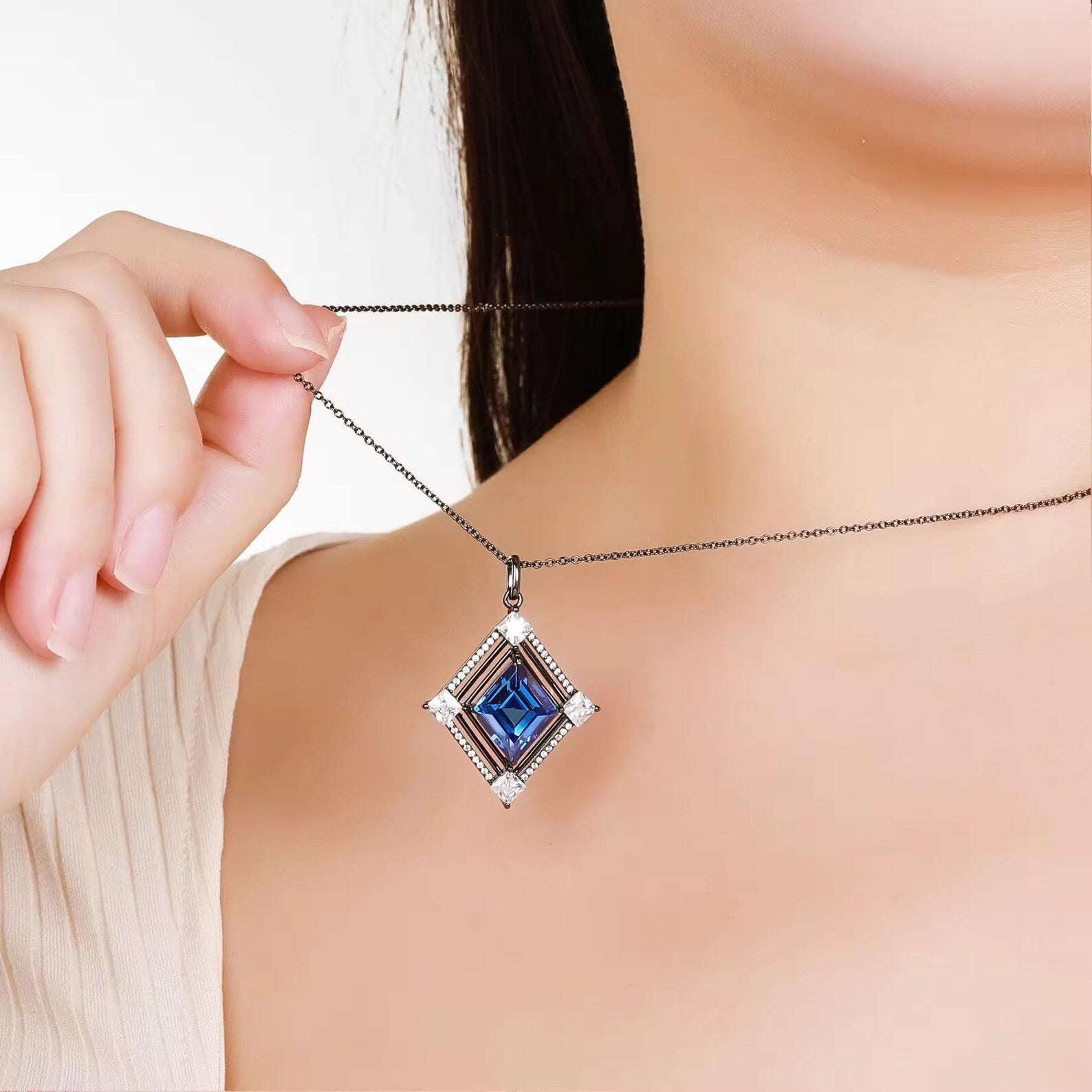 Fria Sapphire and Black Gold Necklace