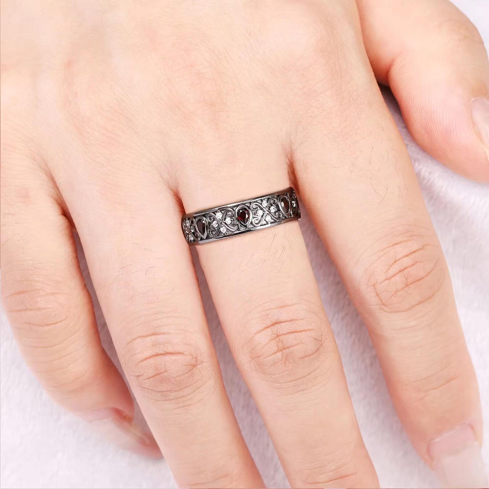 Corgi Garnet Black Gold Ring