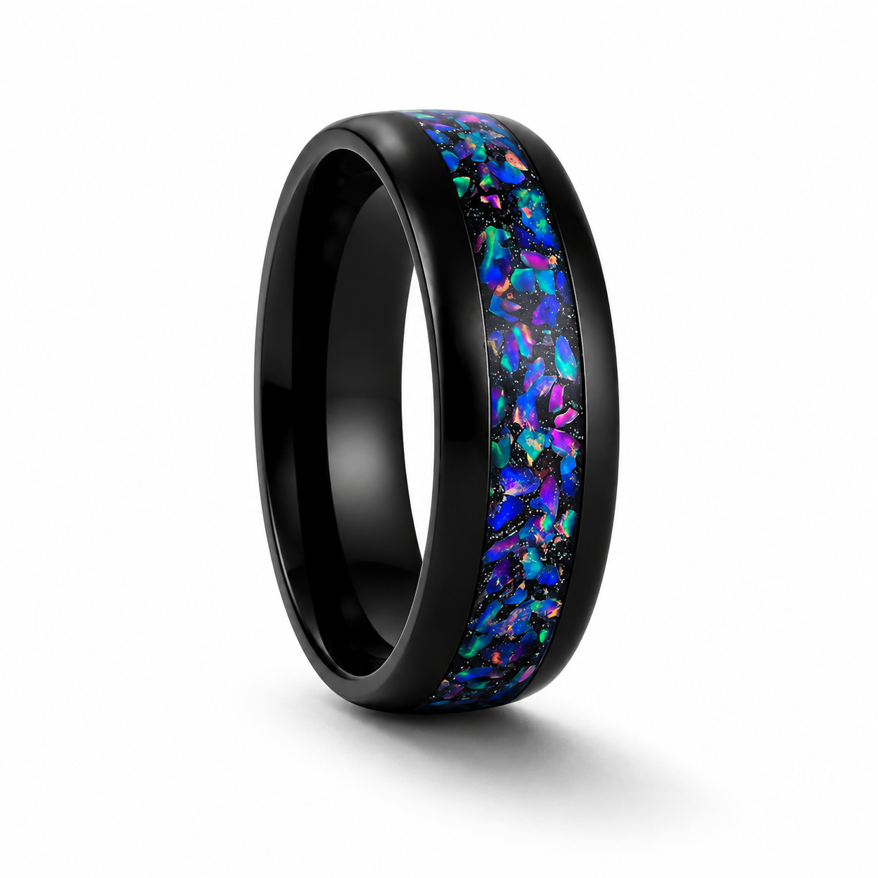 Oria Galaxy Opal Veil Nebula Tungsten Ring