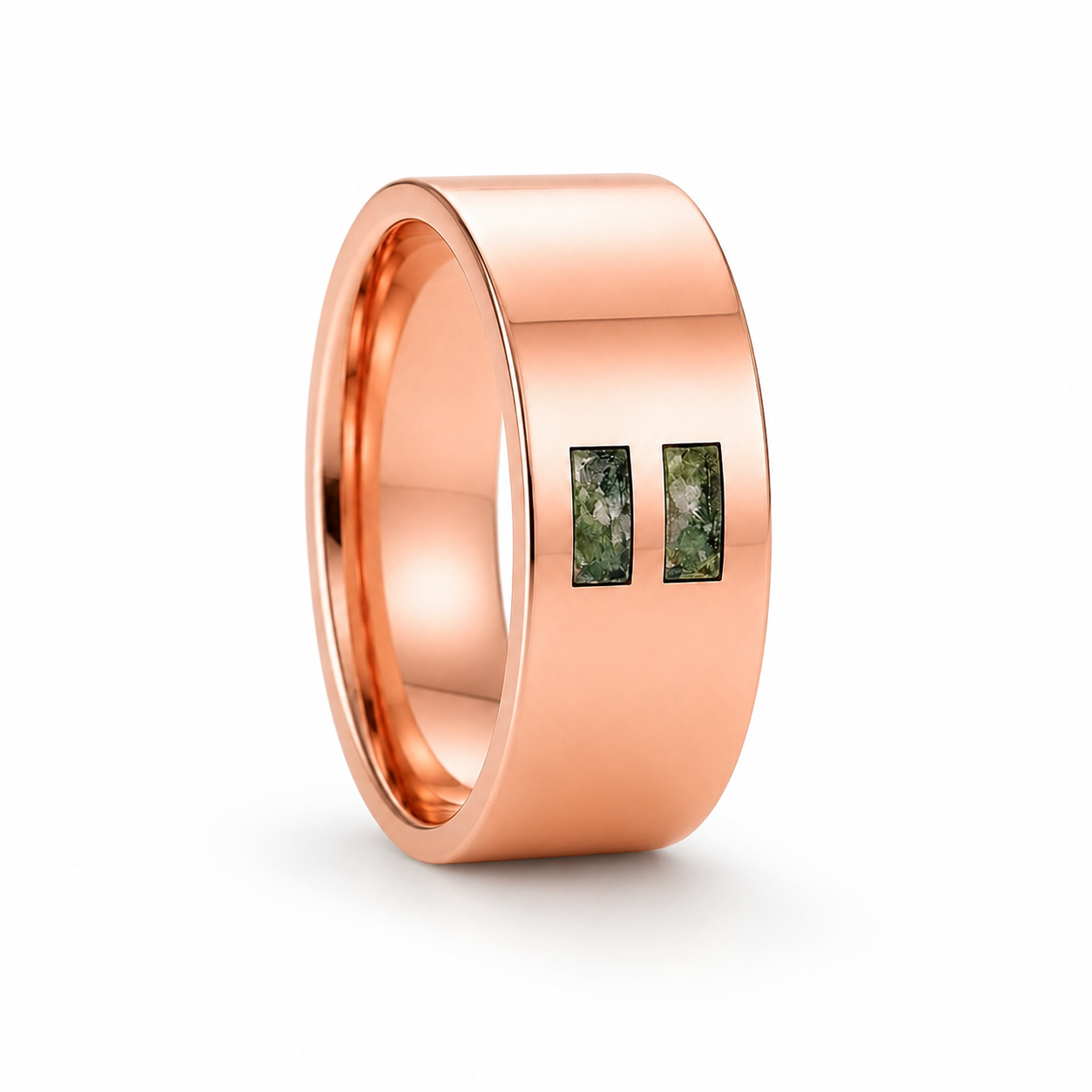David Green Moss Agate Men's Band Rose Gold