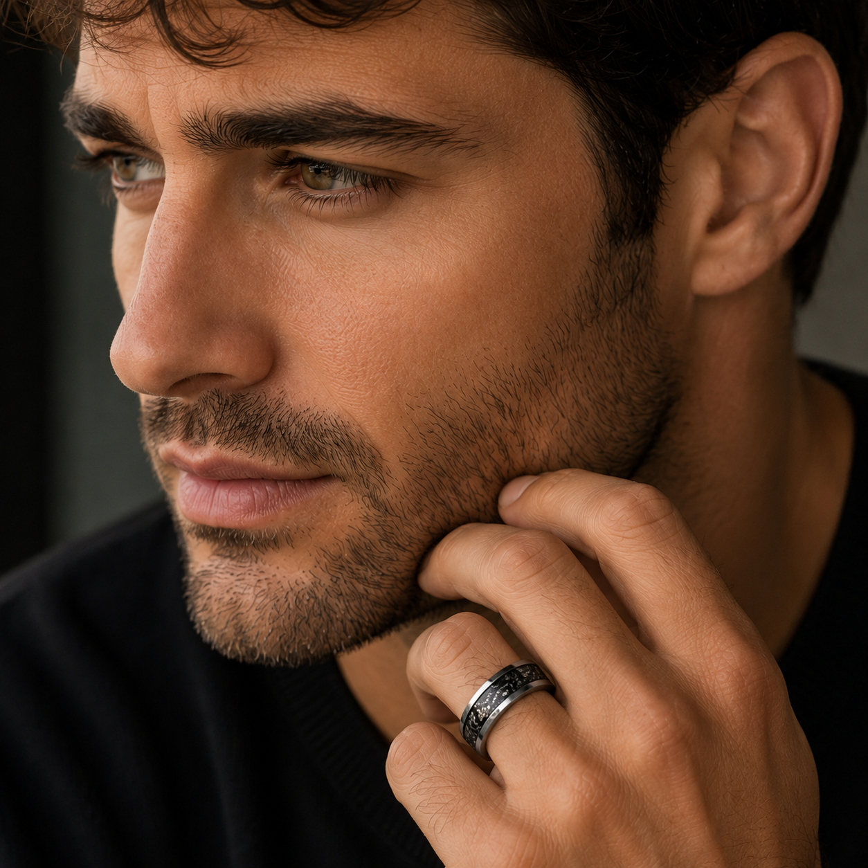 Jonah Salt and Pepper Diamond Band 8mm