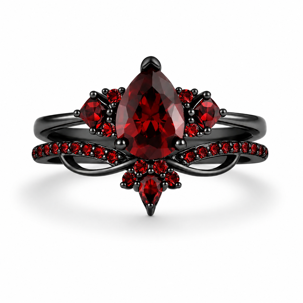 Rachel Garnet Black Gold Ring Set