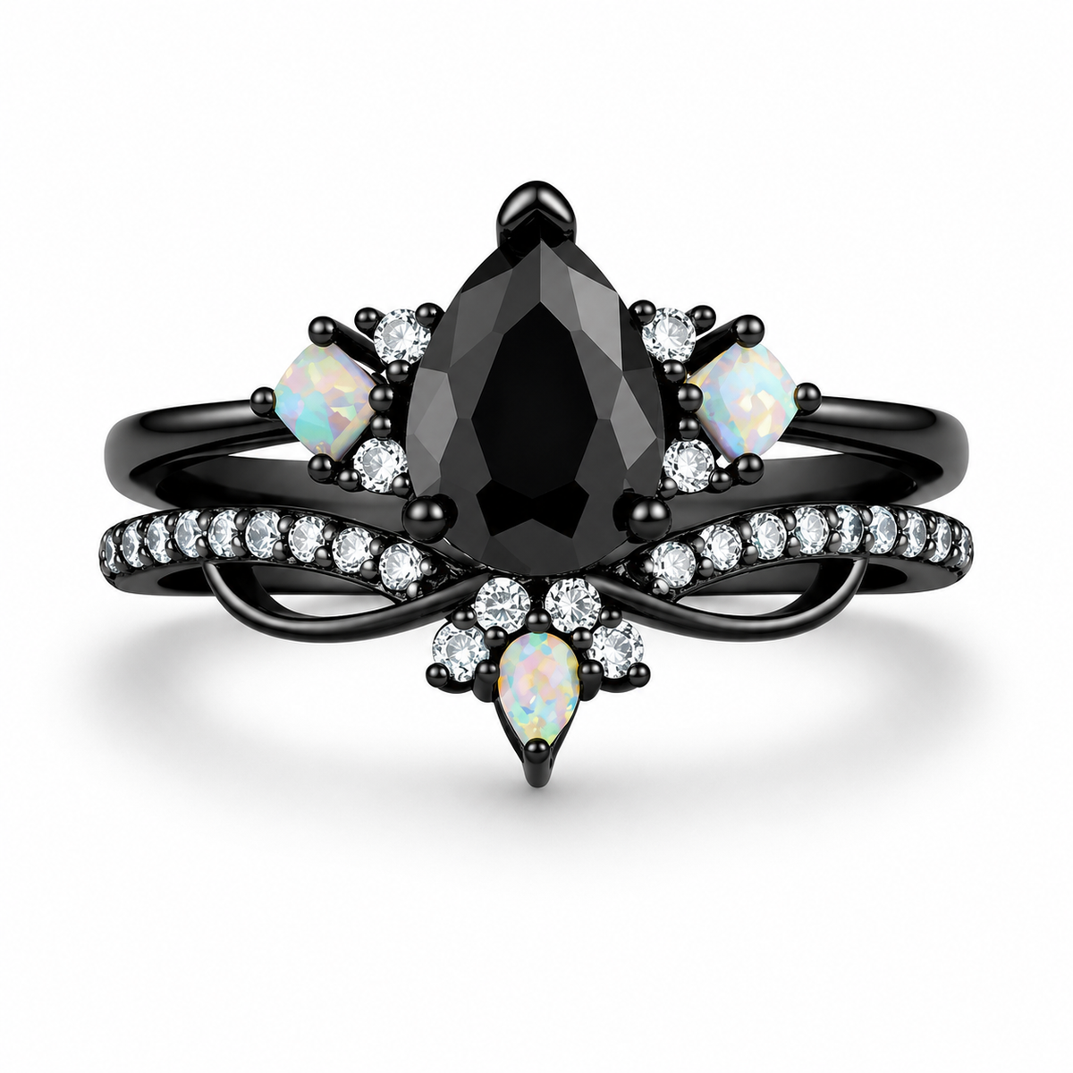 Rachel Black Onyx and Opal ring set