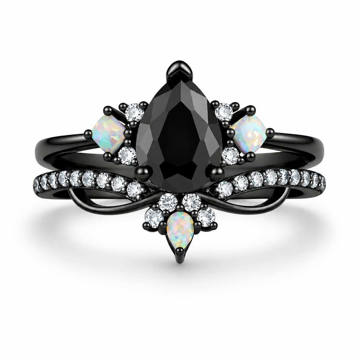 Rachel Black Onyx & Opal Ring Set