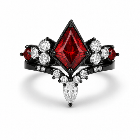 Kya Natural Kite Cut Garnet Black Gold Ring Set by Kherish