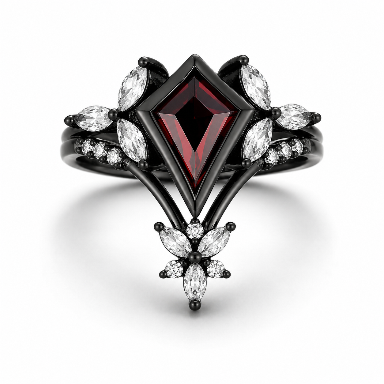 Nora Garnet and Black Gold Ring Set