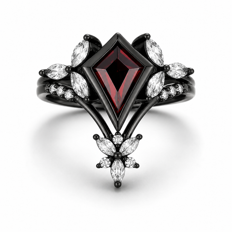 Nora Garnet and Black Gold Ring Set by Kherish