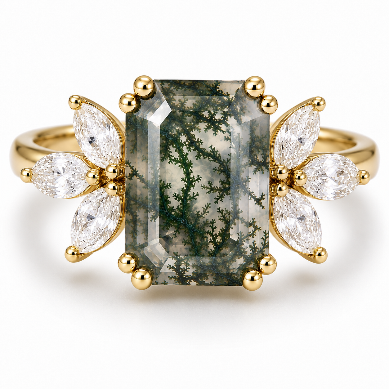 Ivy Moss Agate Quartz Ring Gold