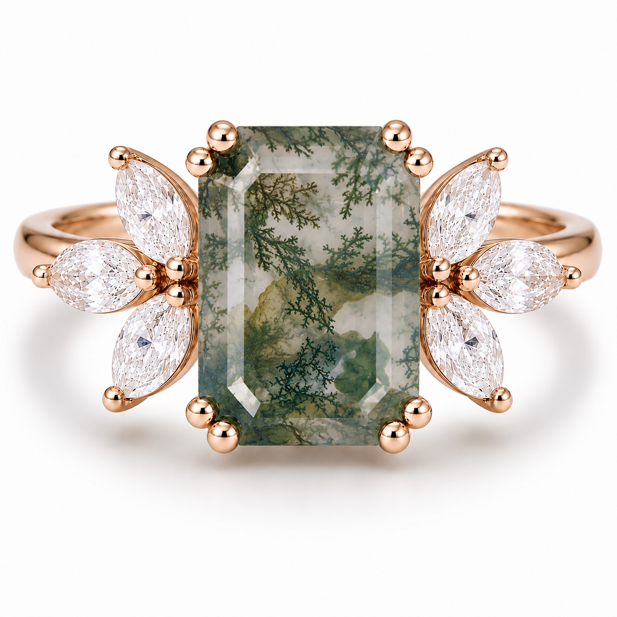 Ivy Moss Agate Quartz Ring Rose Gold