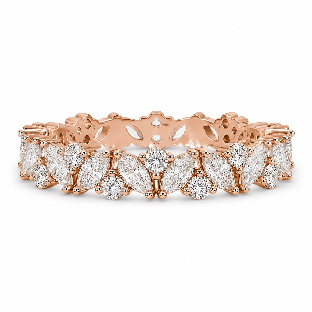 Abi Gemstone Marquise and Round Wedding Band Rose Gold