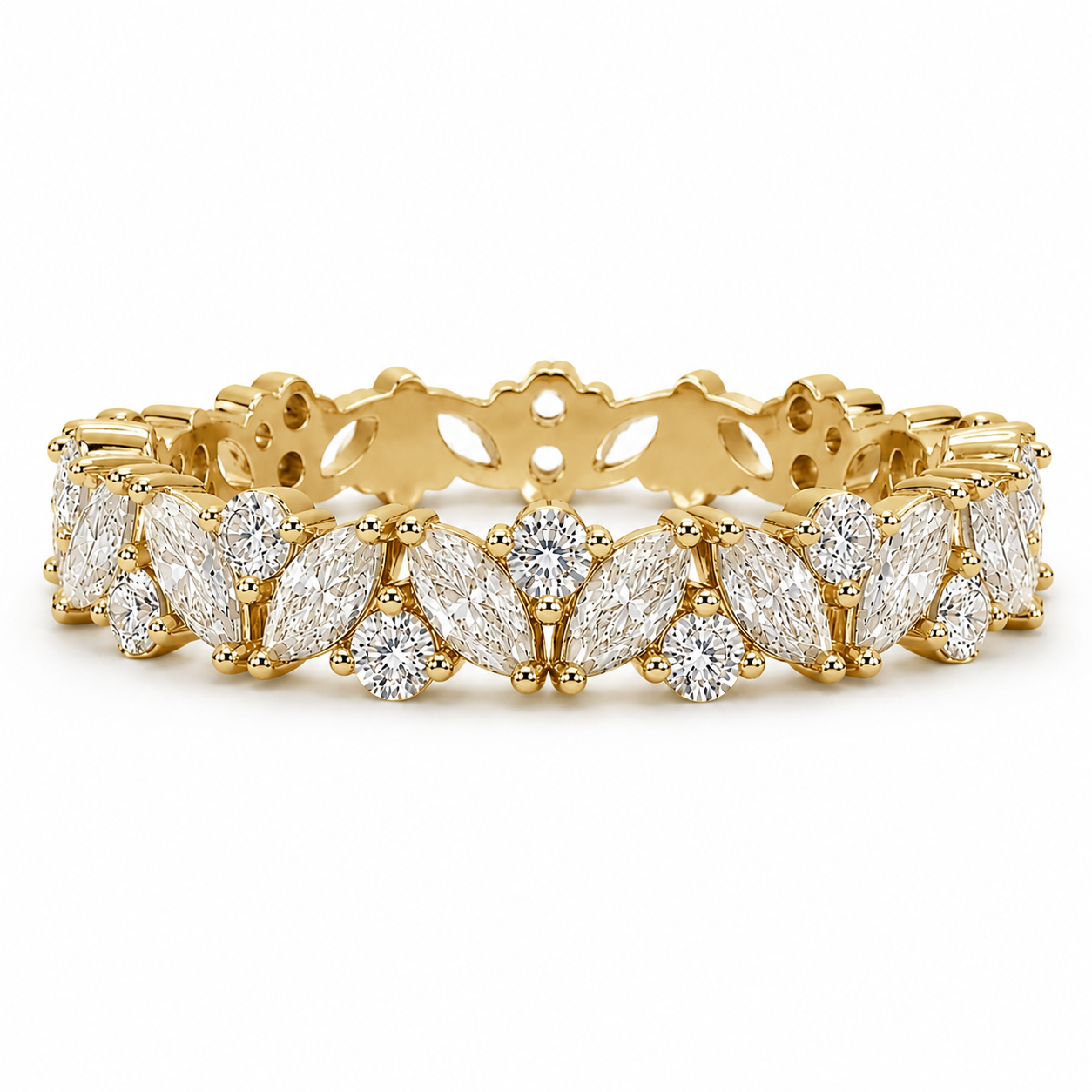 Abi Gemstone Marquise and Round Wedding Band Gold