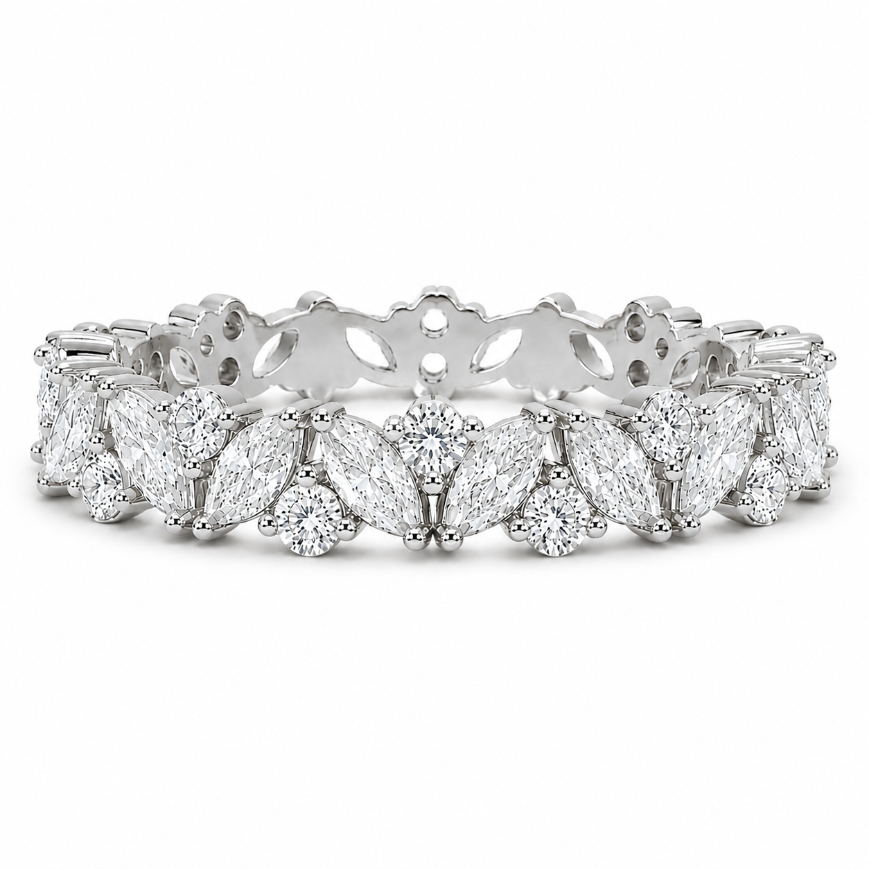 Abi Gemstone Marquise and Round Wedding Band Sterling Silver