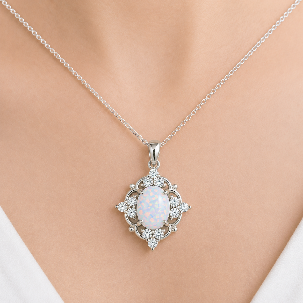 Fia Opal Necklace Sterling Silver