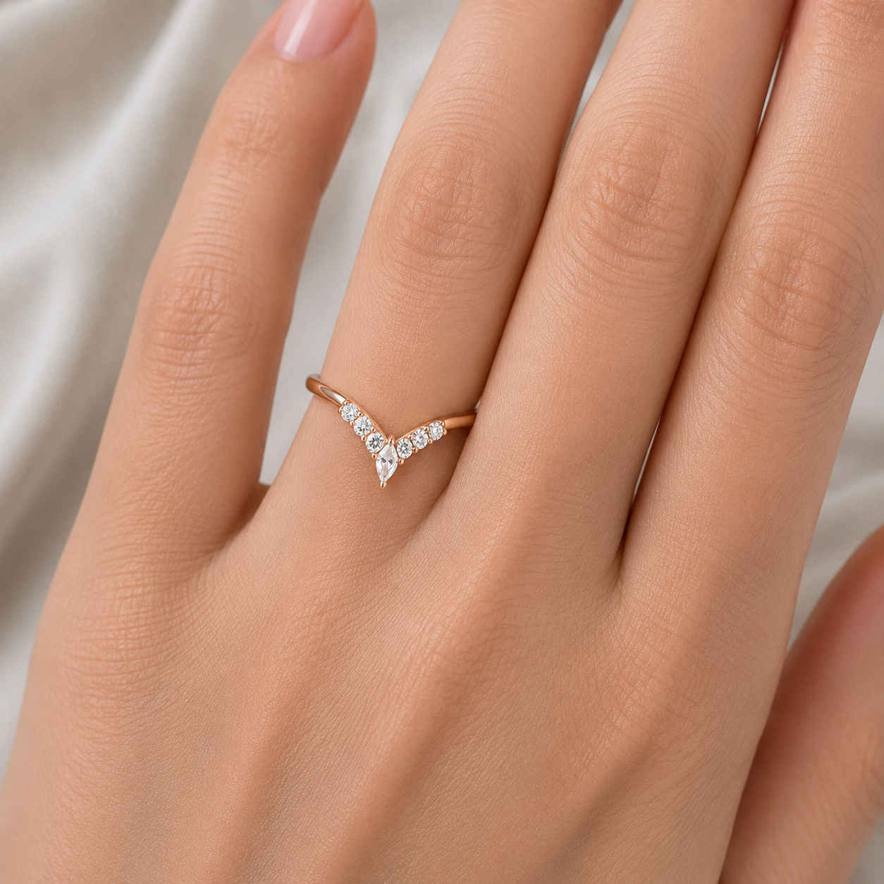 Bobbi Curved Gemstone Stacking Band Rose Gold
