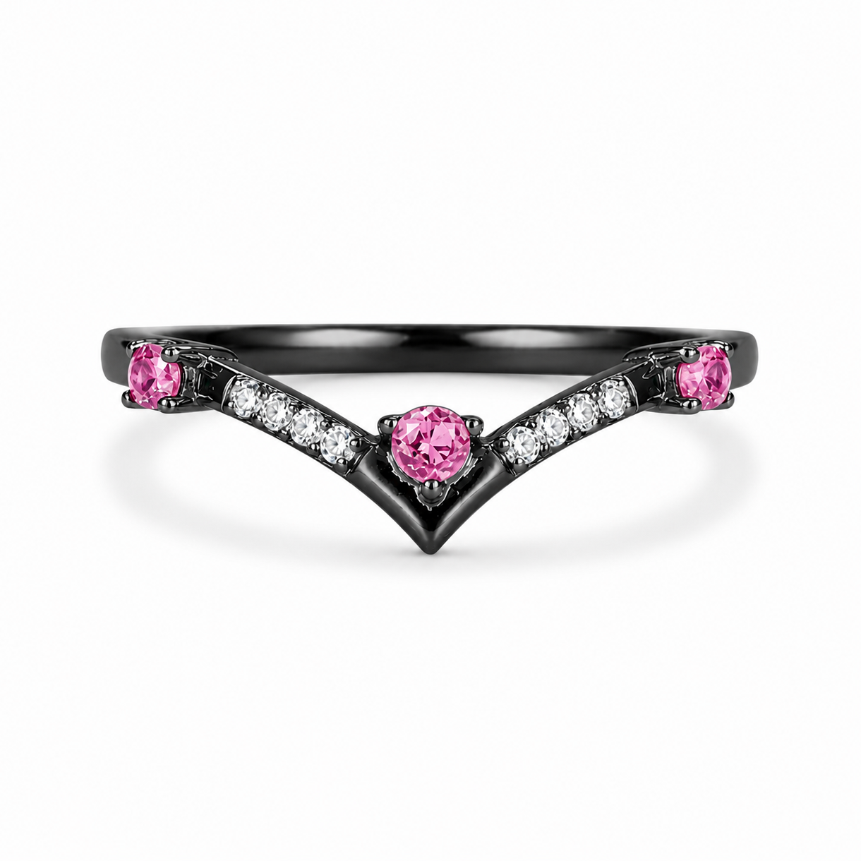 Nesa Pink Sapphire and Black Gold Band