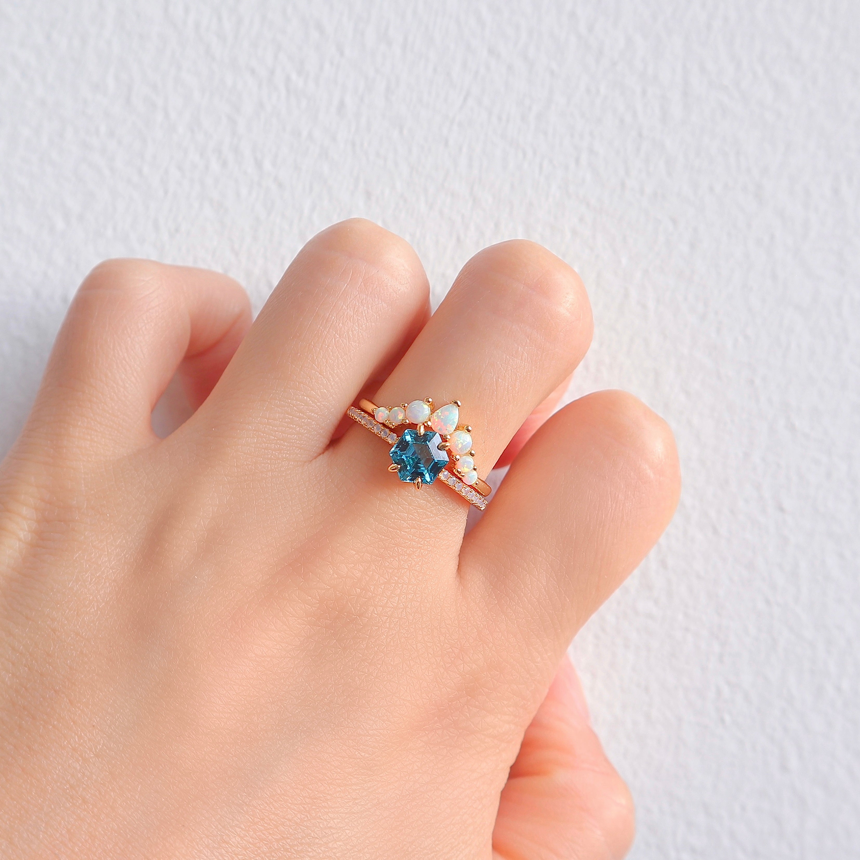 Emma Aquamarine Opal Ring Set with natural gemstones