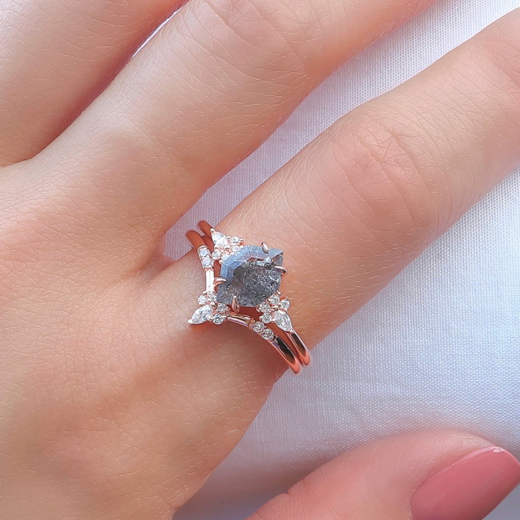 Sterling Silver Salt and Pepper Diamond Ring Set