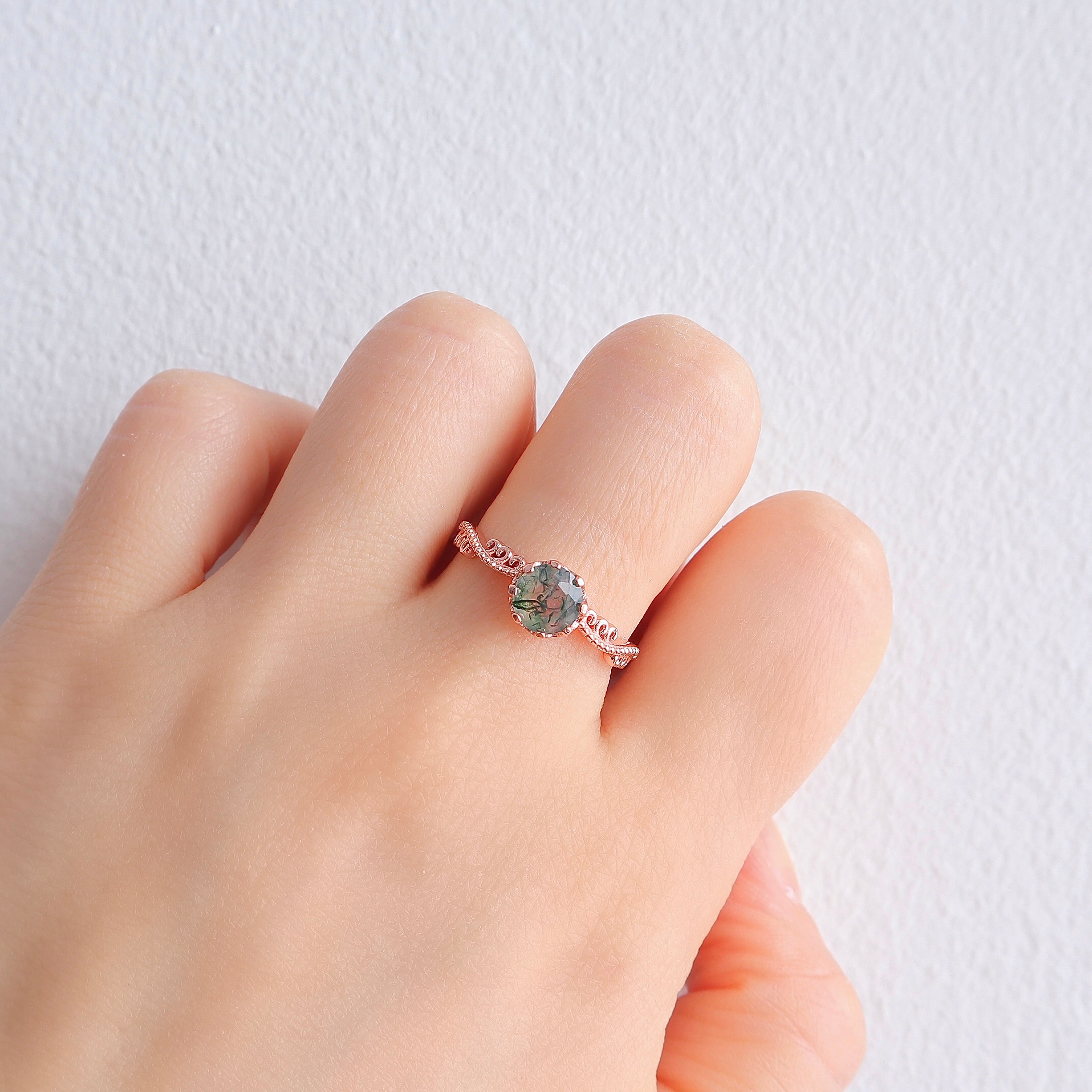 Izzy Moss Agate Quartz Ring Rose Gold