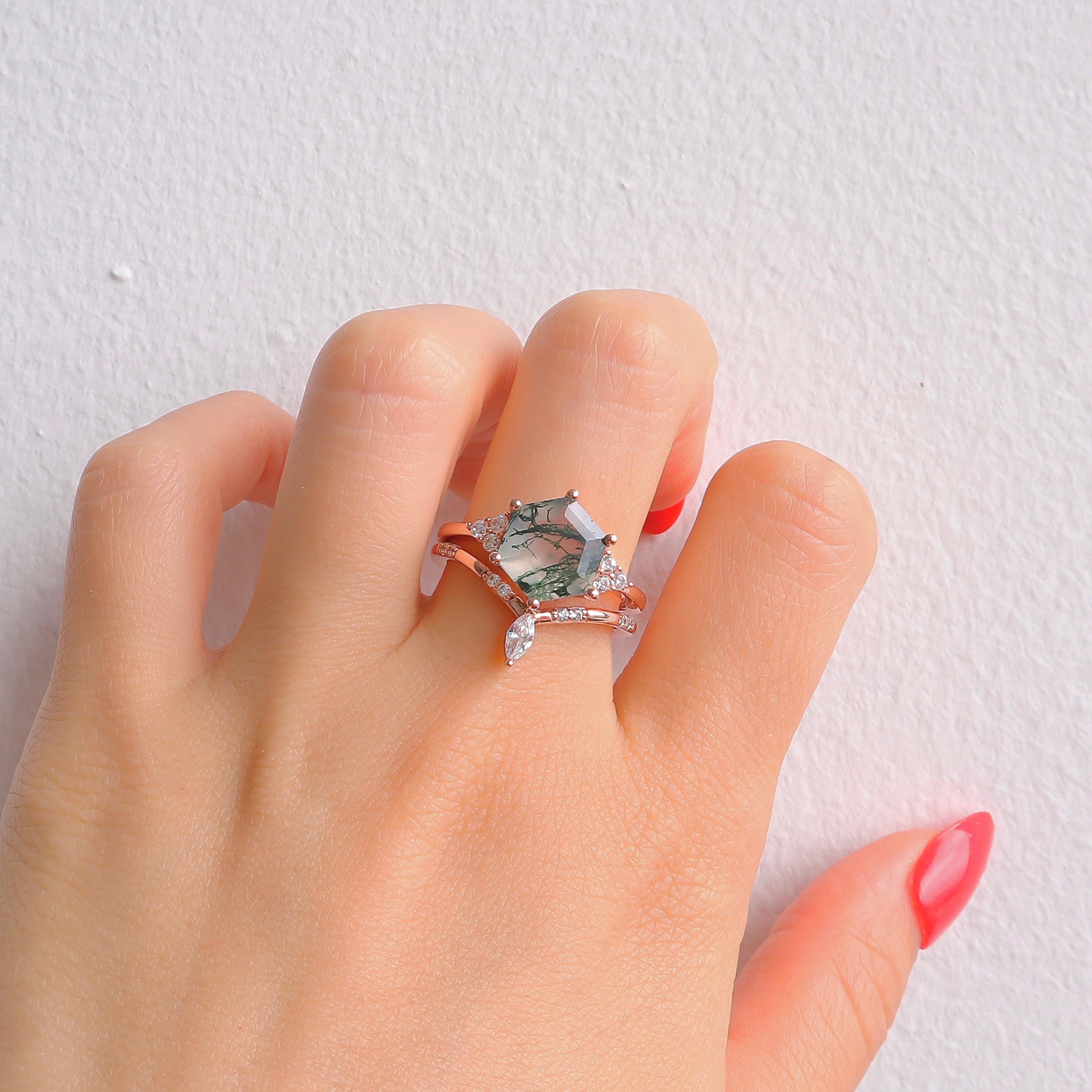 Belinda Moss Agate Quartz Ring Set Rose Gold