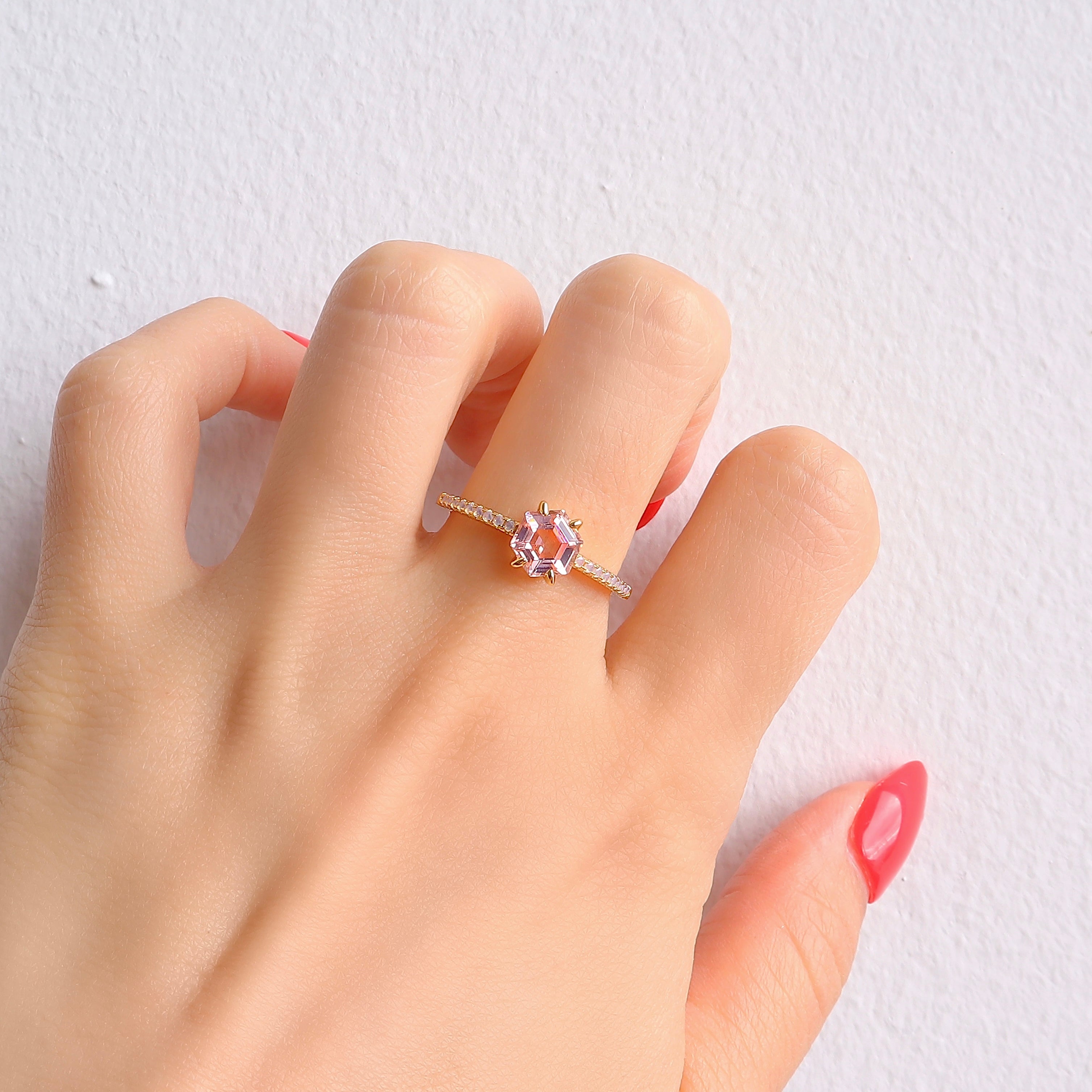 Emma Morganite & Opal Ring Set in sterling silver.