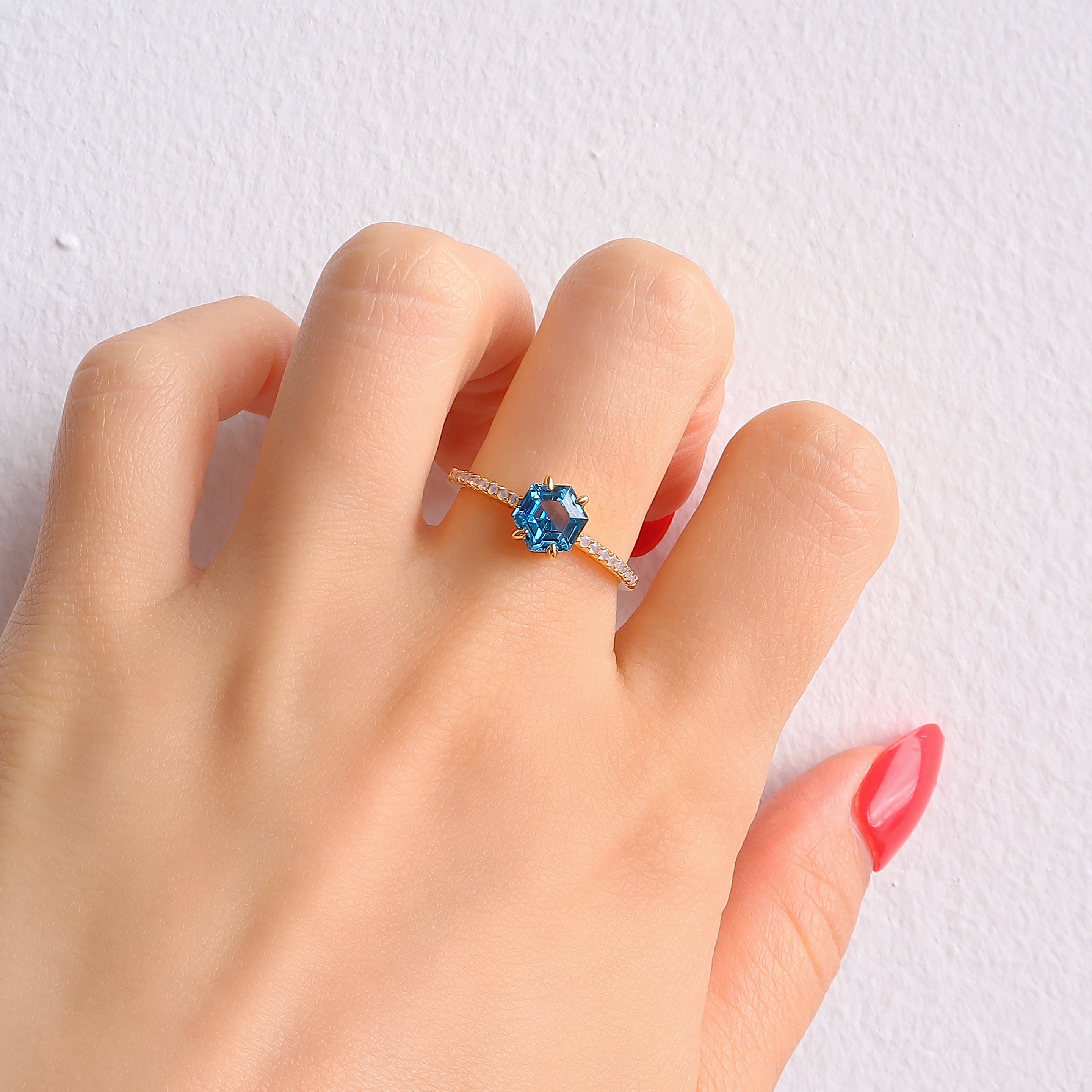 Emma Aquamarine & Opal Ring with blue aquamarine gemstone