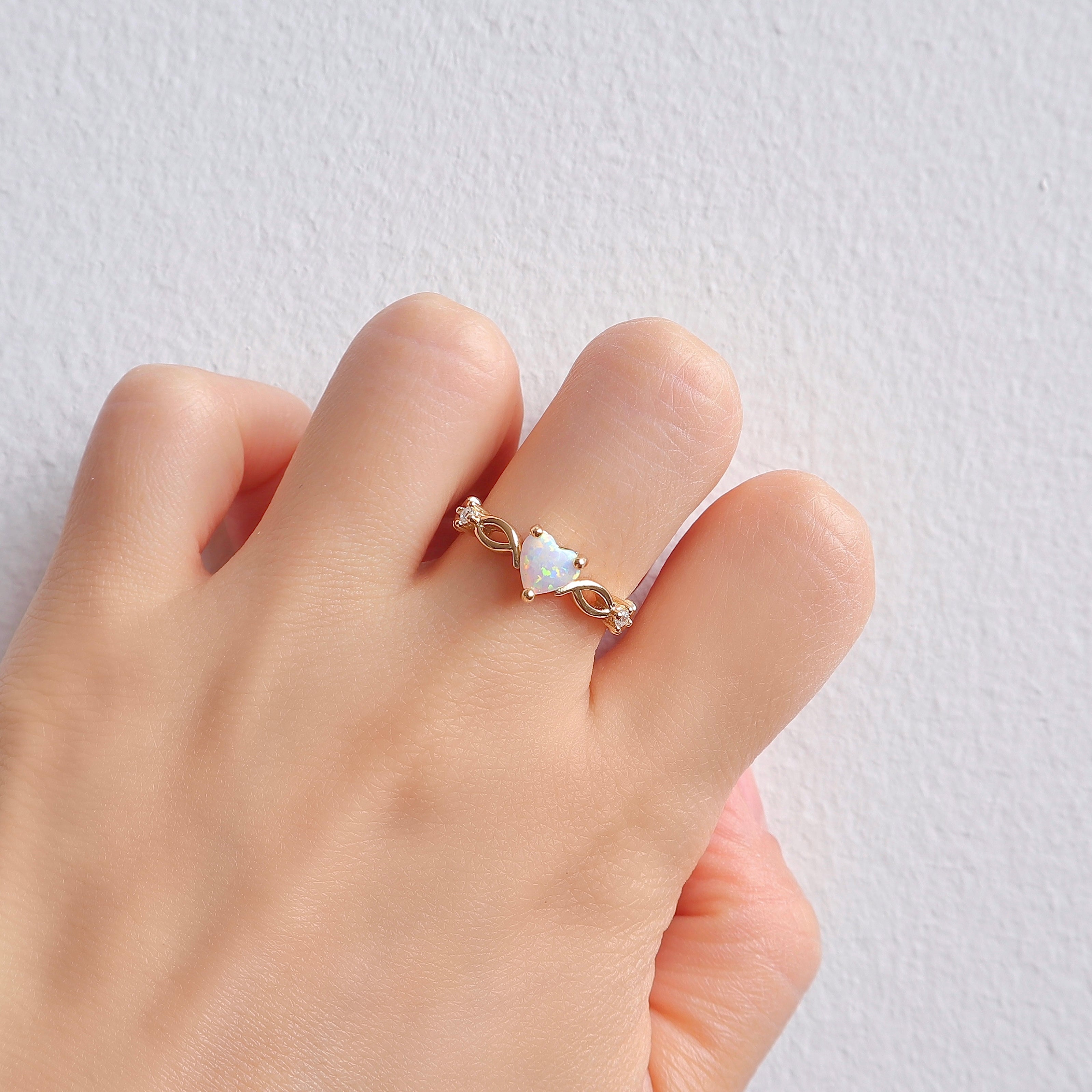 Lei Opal Heart Ring Gold with natural opal and crystal accents