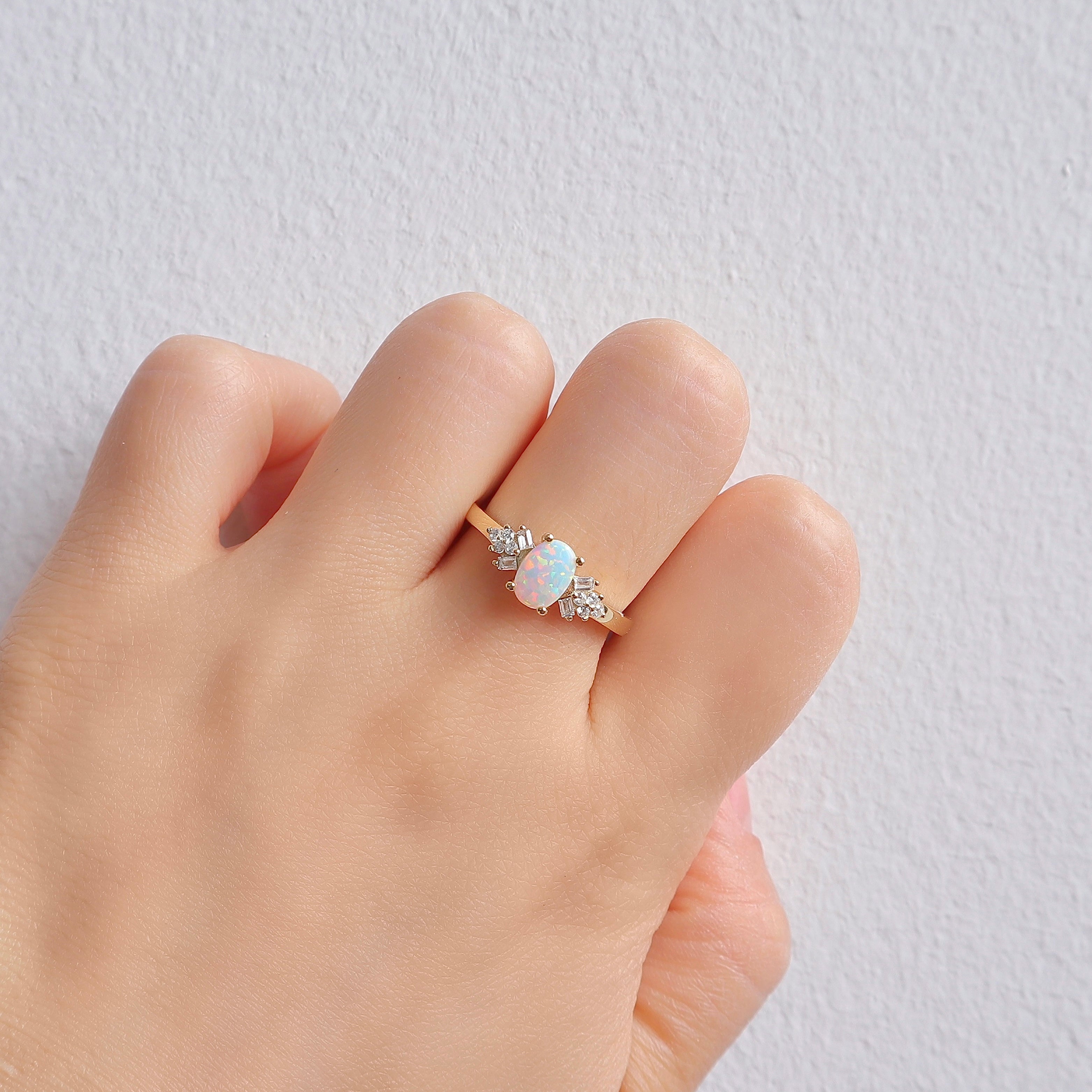 Kiv Opal Ring Rose Gold with natural opal and crystal accents
