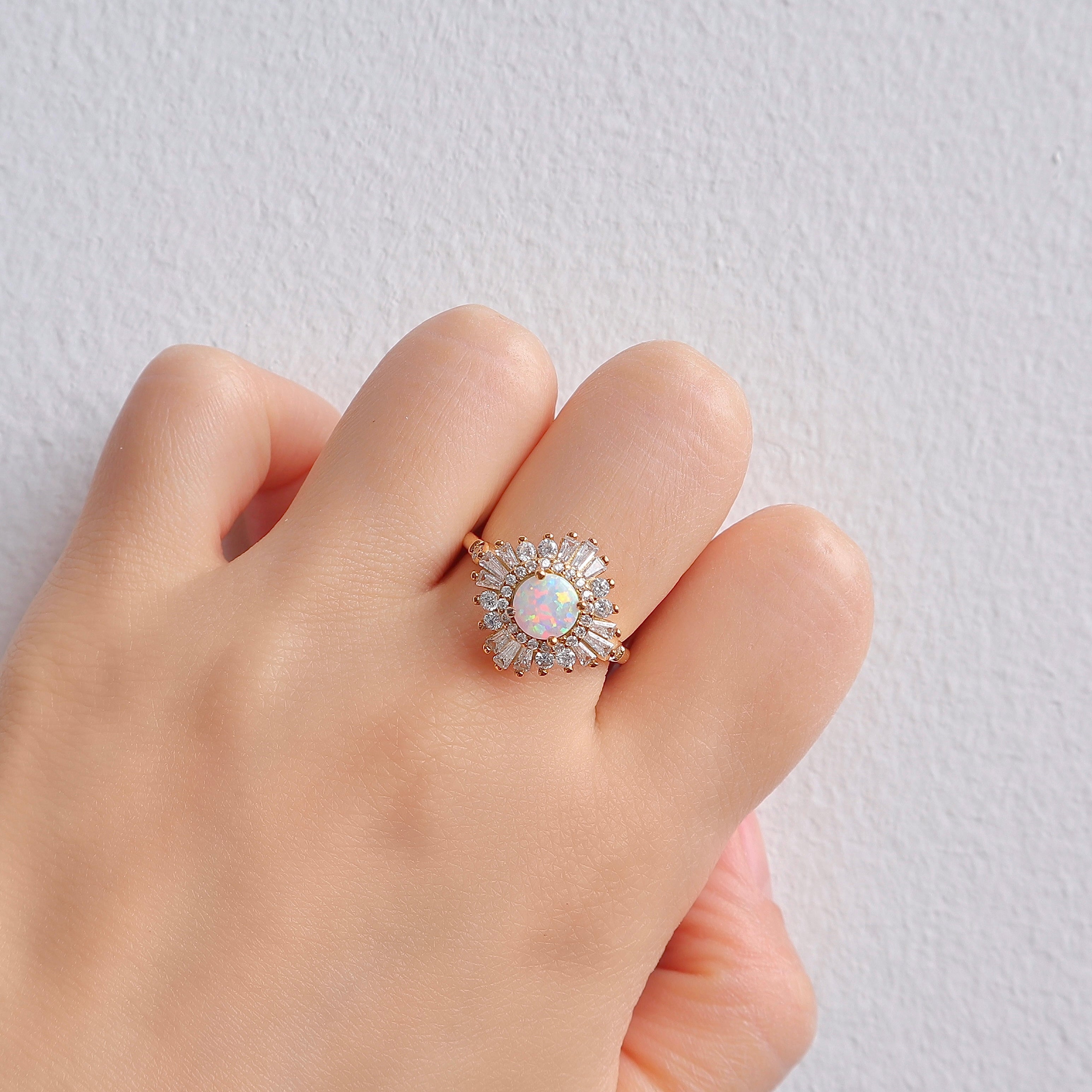 Mae Opal Ring Sterling Silver with natural opal and crystals