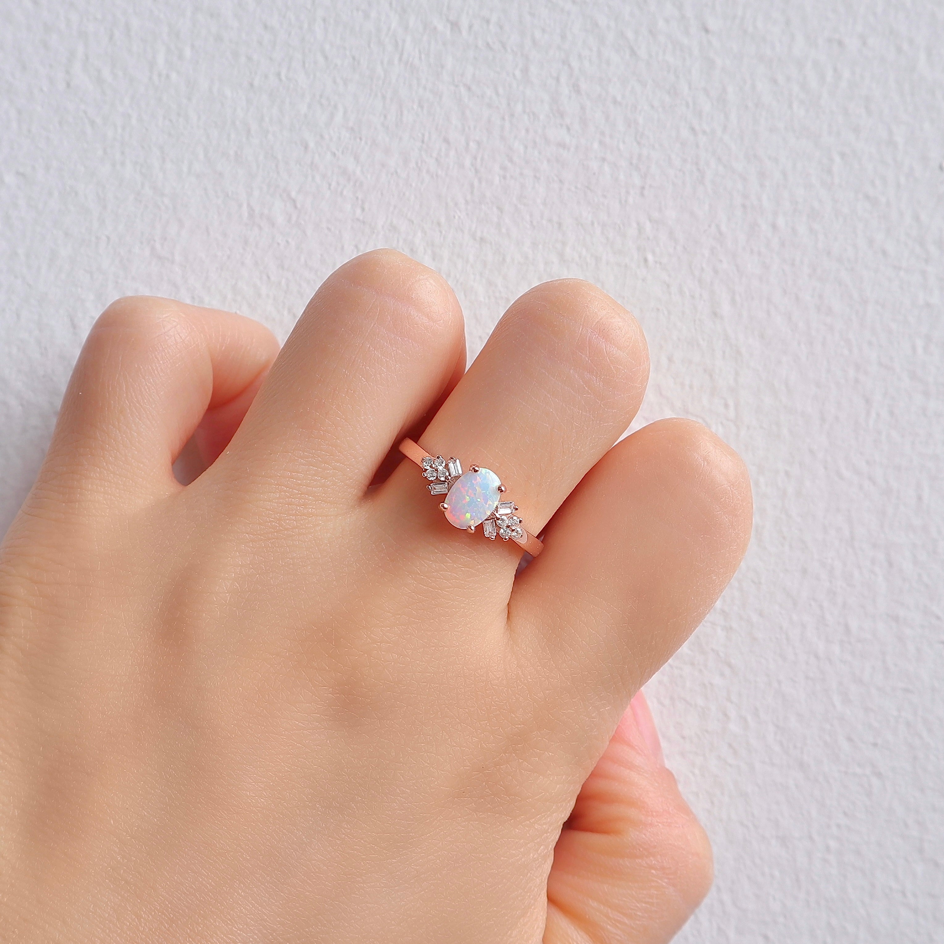 Kiv Opal Ring Rose Gold with natural opal and crystal accents