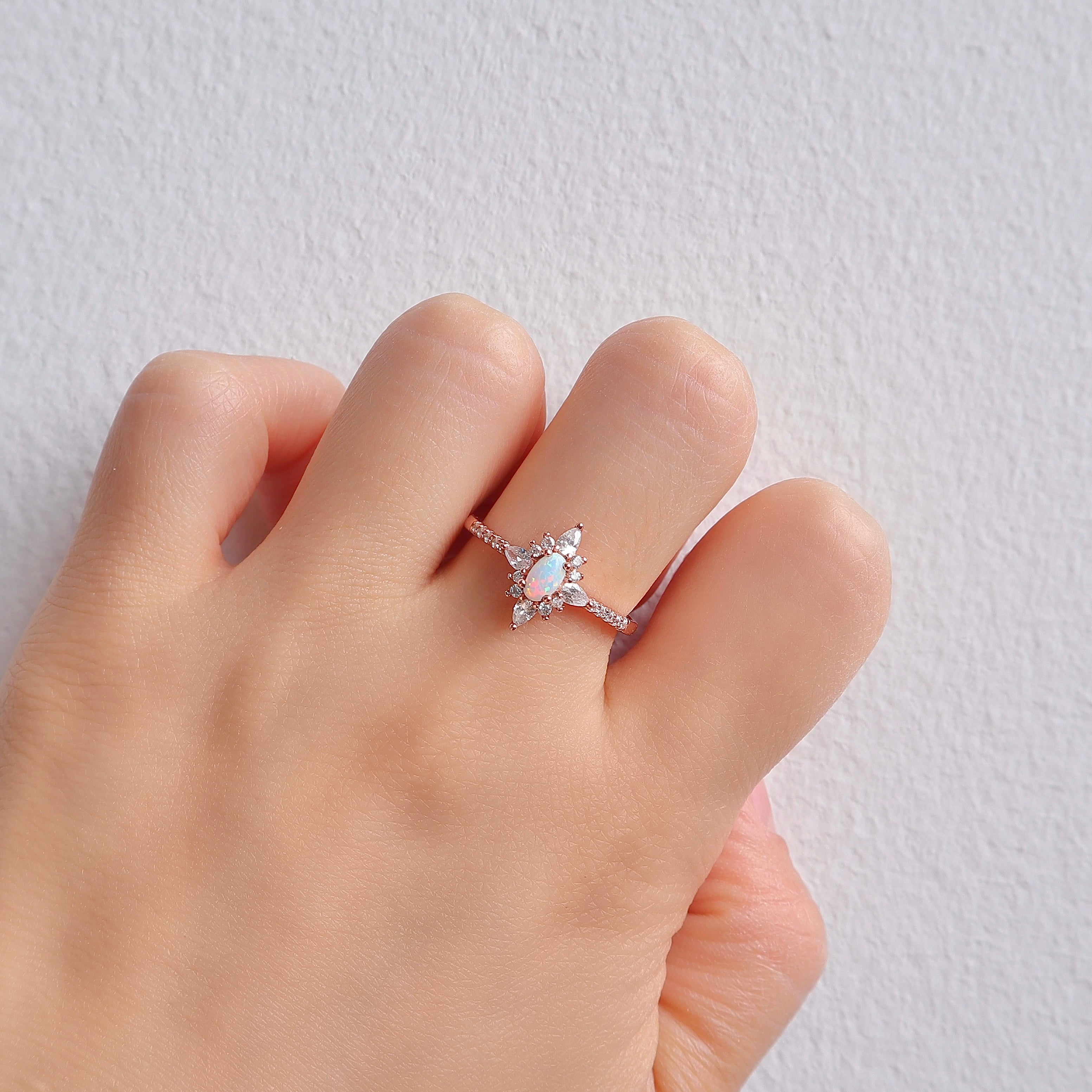 Zoe Opal Ring Rose Gold with natural opal & crystal accents