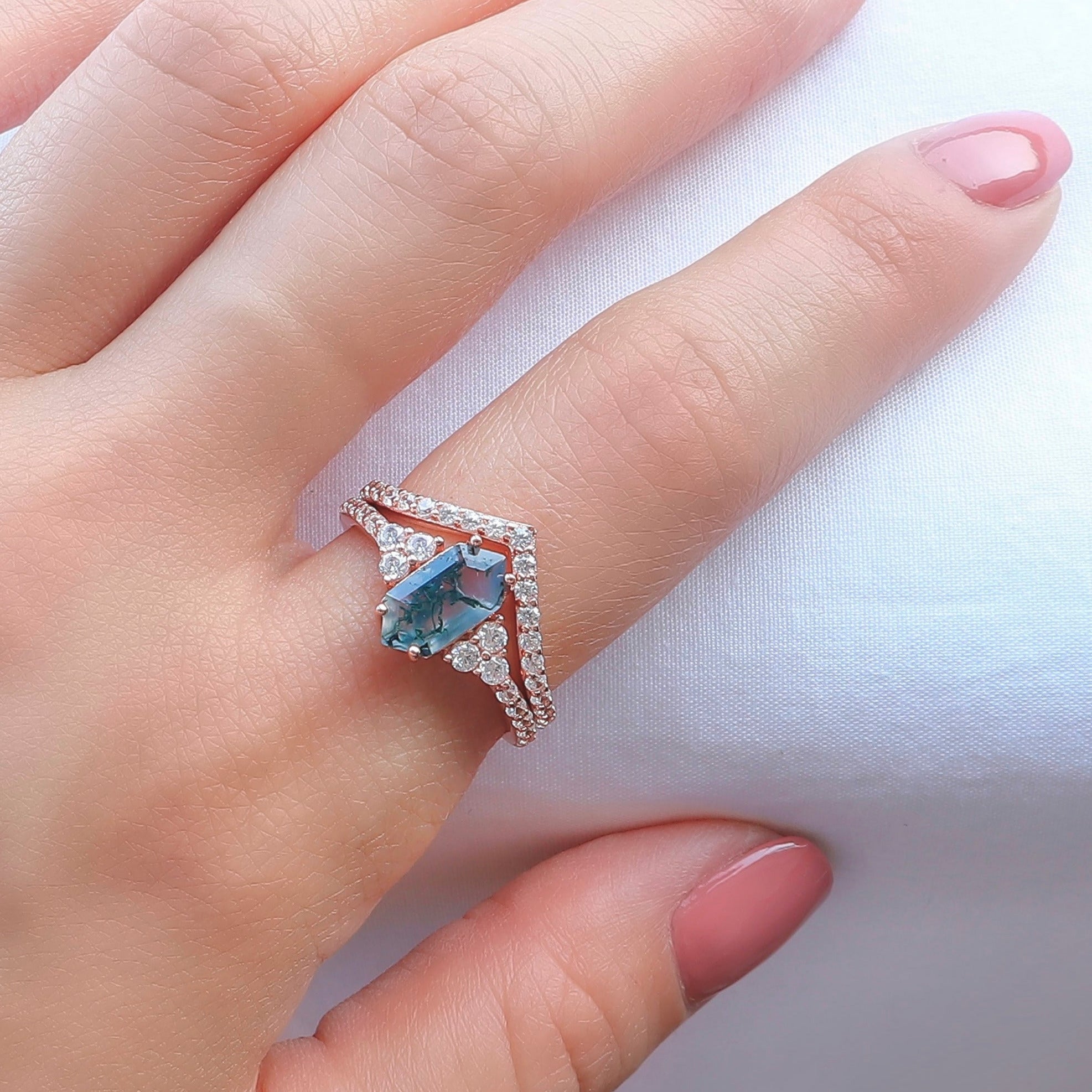 Katharina Moss Agate Quartz Ring Set Sterling Silver