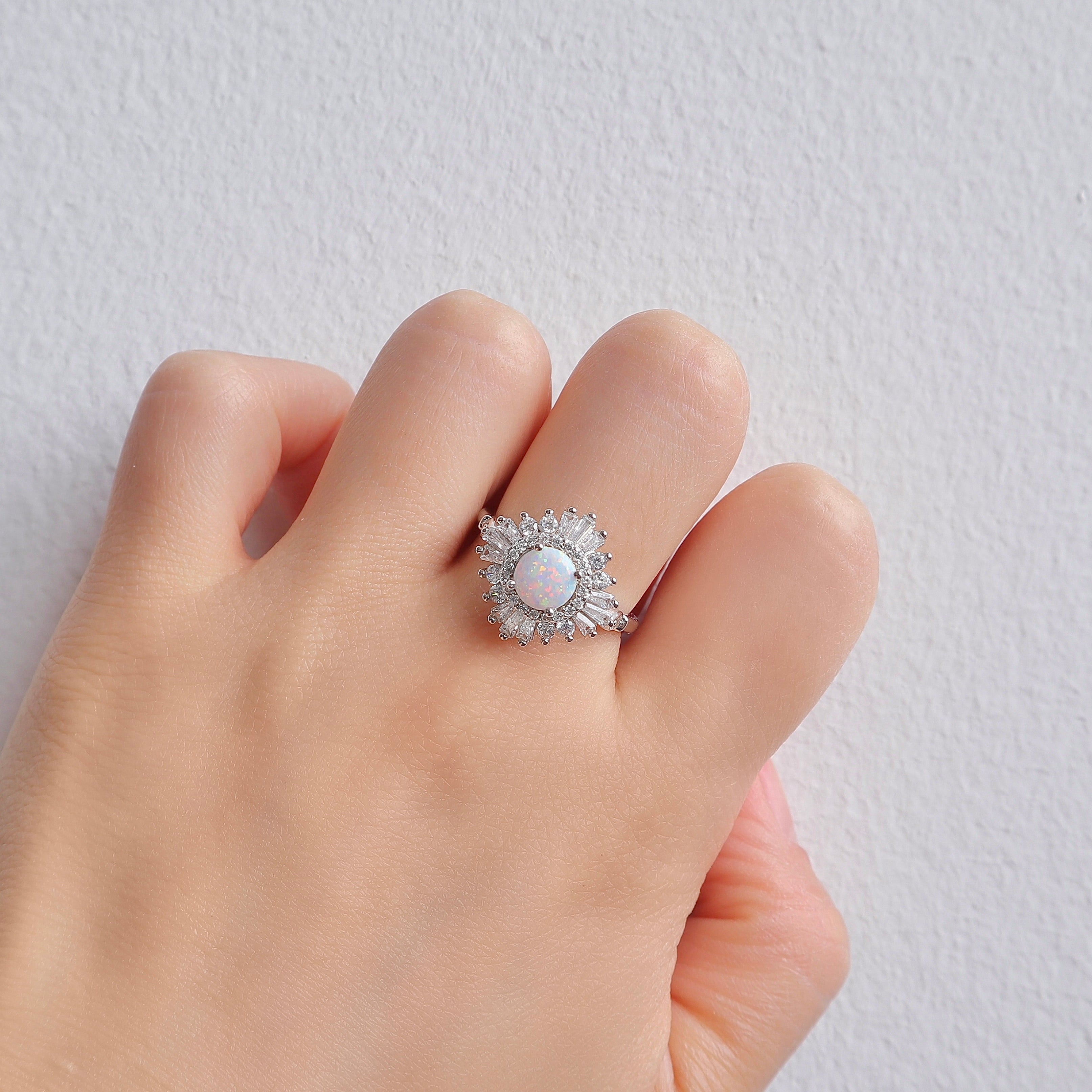 Mae Opal Ring Sterling Silver with natural opal and crystals