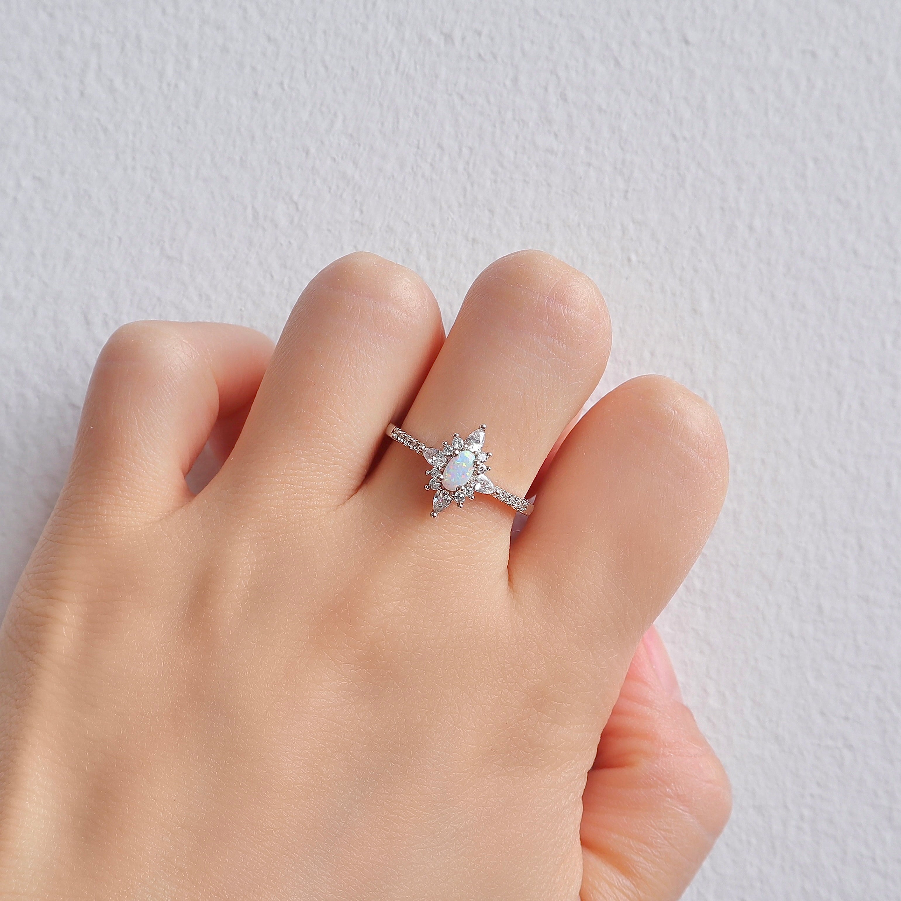 Zoe Opal Ring Rose Gold with natural opal & crystal accents