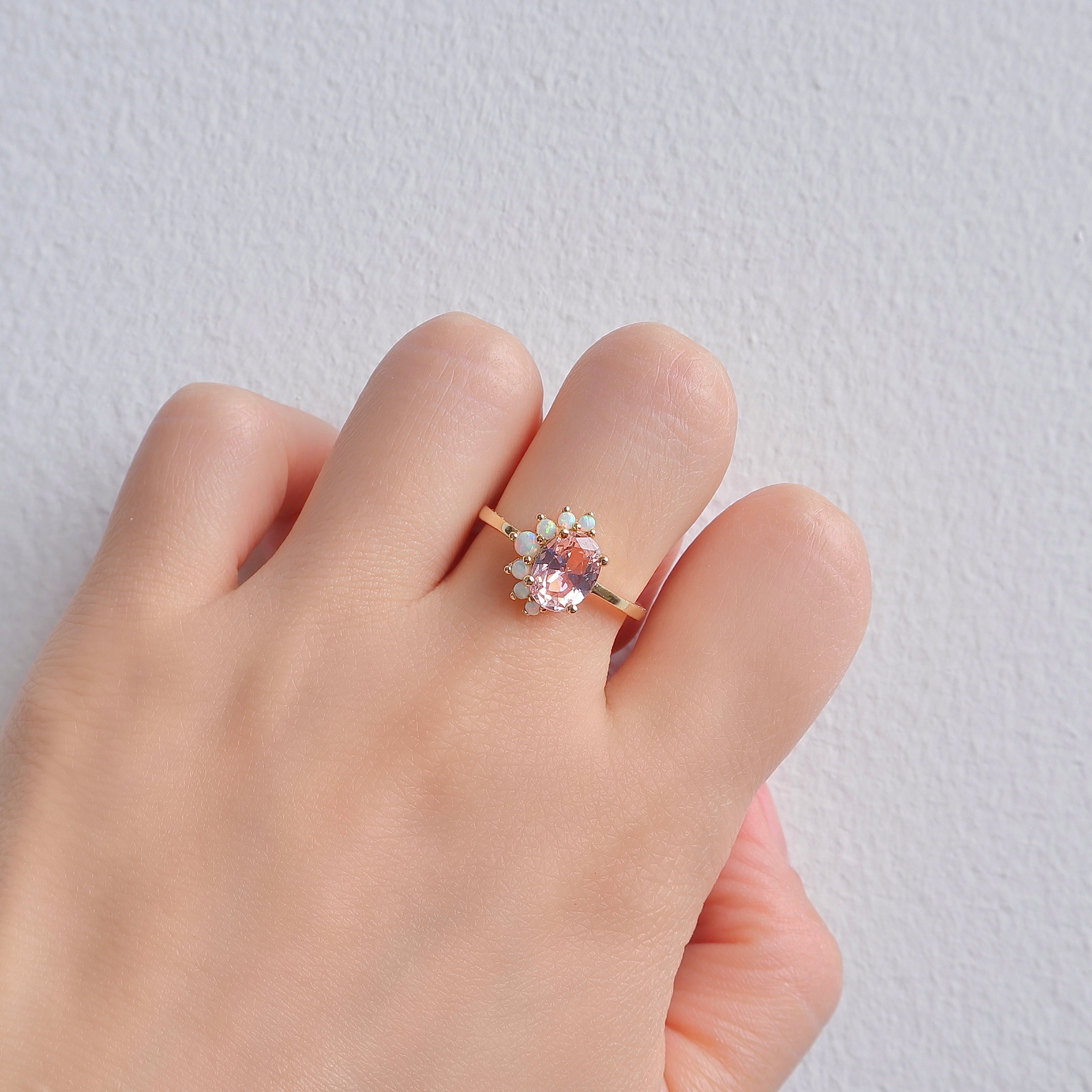 Morganite & Opal Ring with 2.0-Carat Center Stone