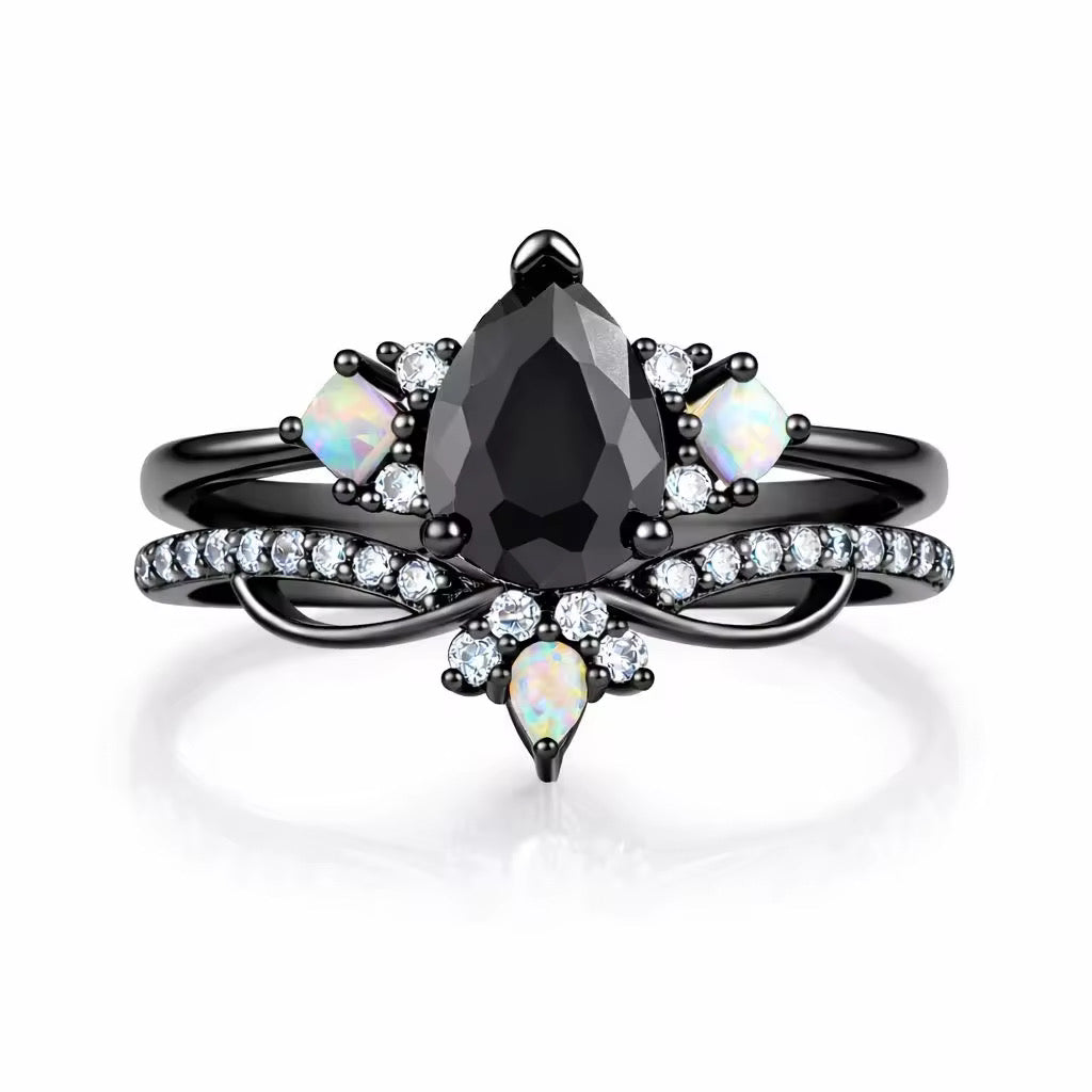 Rachel Black Onyx & Opal Ring Set